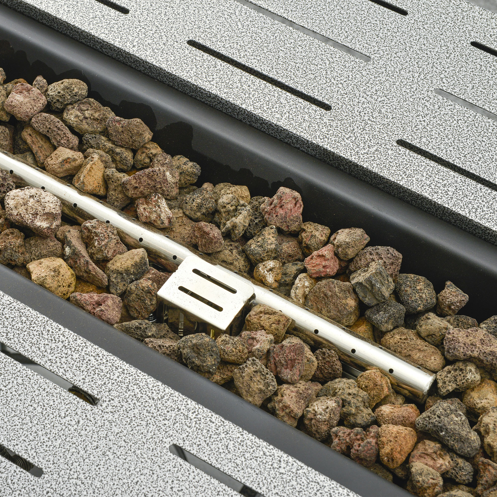 Outsunny Propane Gas Fire Pit Table, 50000BTU Smokeless Firepit Outdoor Patio Heater with Protective Cover, Lava Rocks and Lid, 107cm x 51cm x 63cm, Silver Grey 8