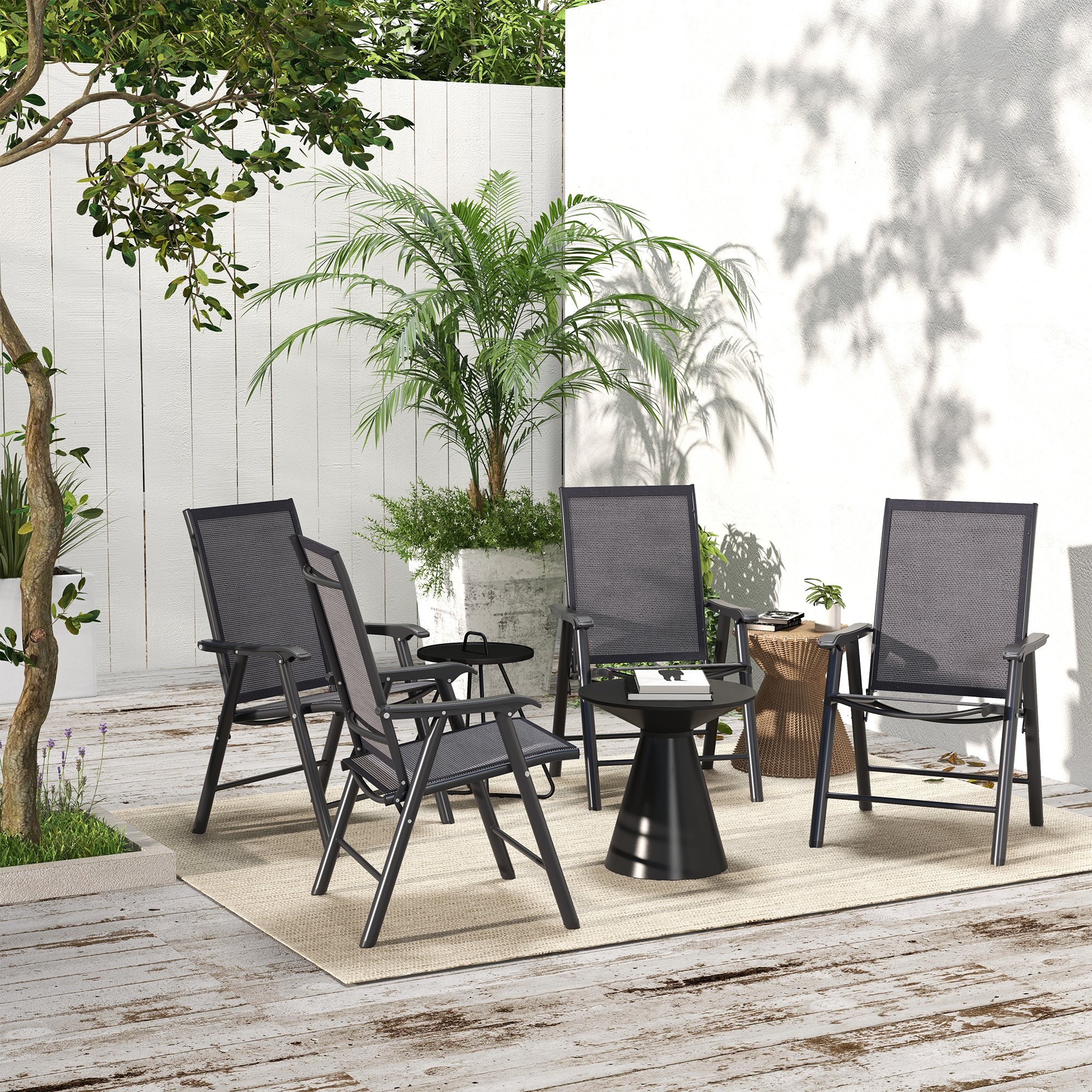 Outsunny Set of Four Folding Garden Chairs Charcoal Grey 7