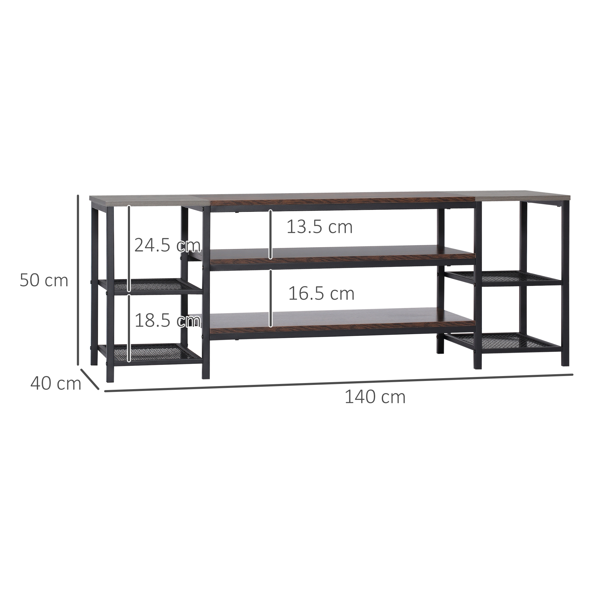 HOMCOM TV Unit Cabinet for TVs up to 60 Inches, Industrial TV Stand with Storage Shelves for Living Room, Brown and Grey 3