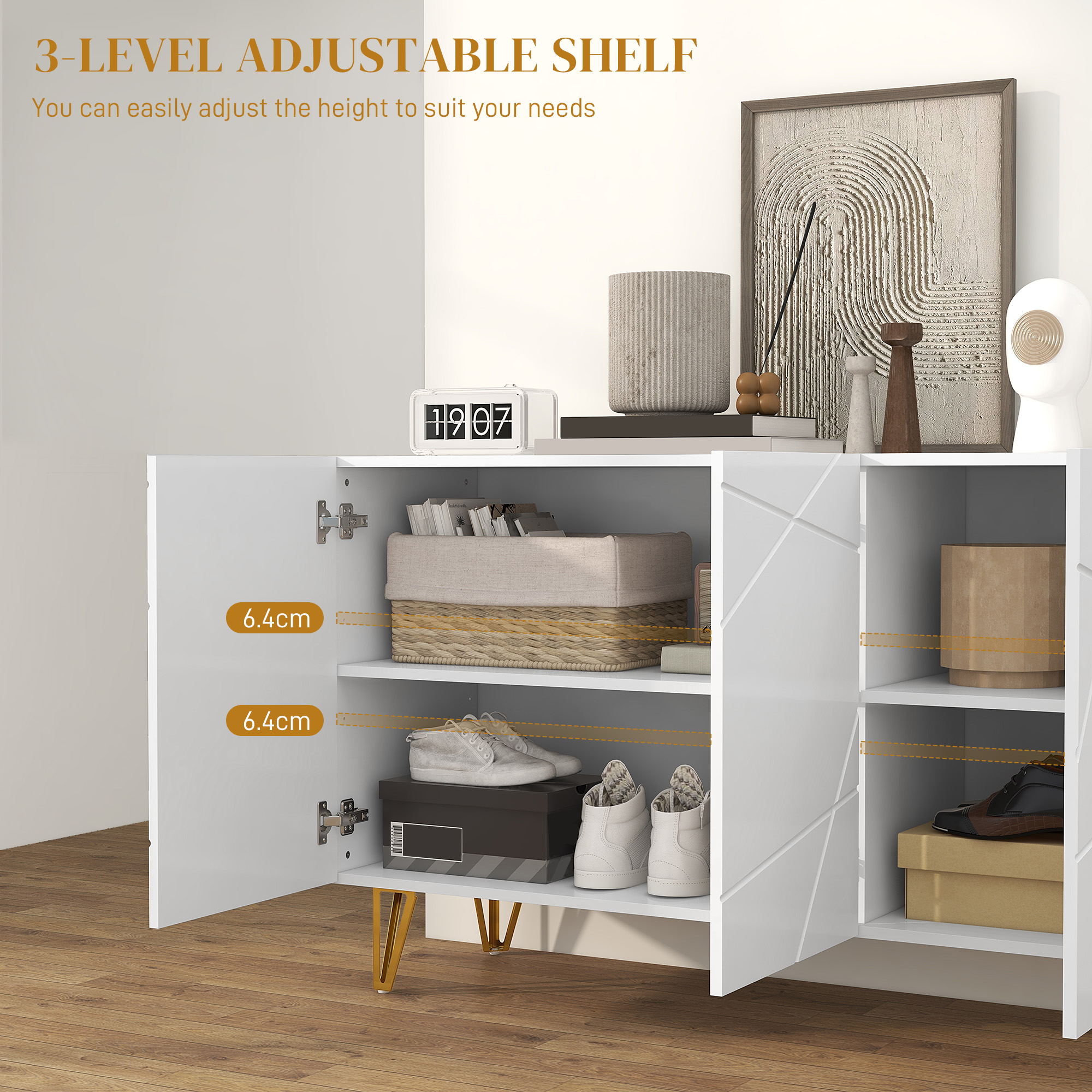 HOMCOM Modern Luxe High Gloss Sideboard, with Hairpin Legs White 6