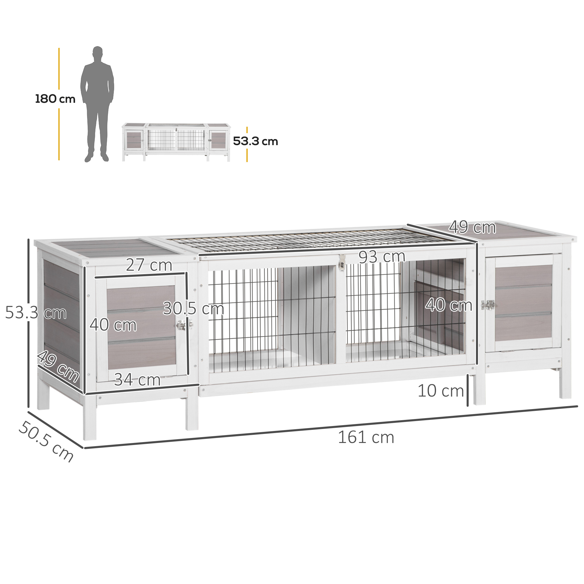 PawHut Rabbit Hutch and Run, with Removable Tray Grey 3