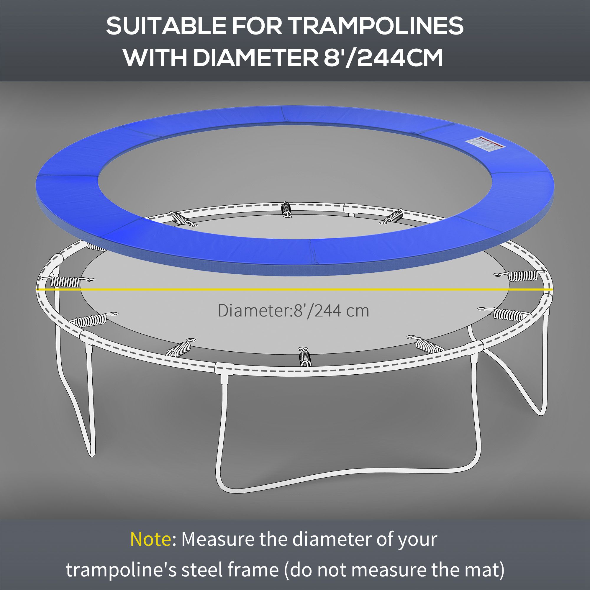 HOMCOM Φ244cm Trampoline Pad Pads Replacement Trampoline Accessories Safety Surround Pads Padding 8ft Blue 5