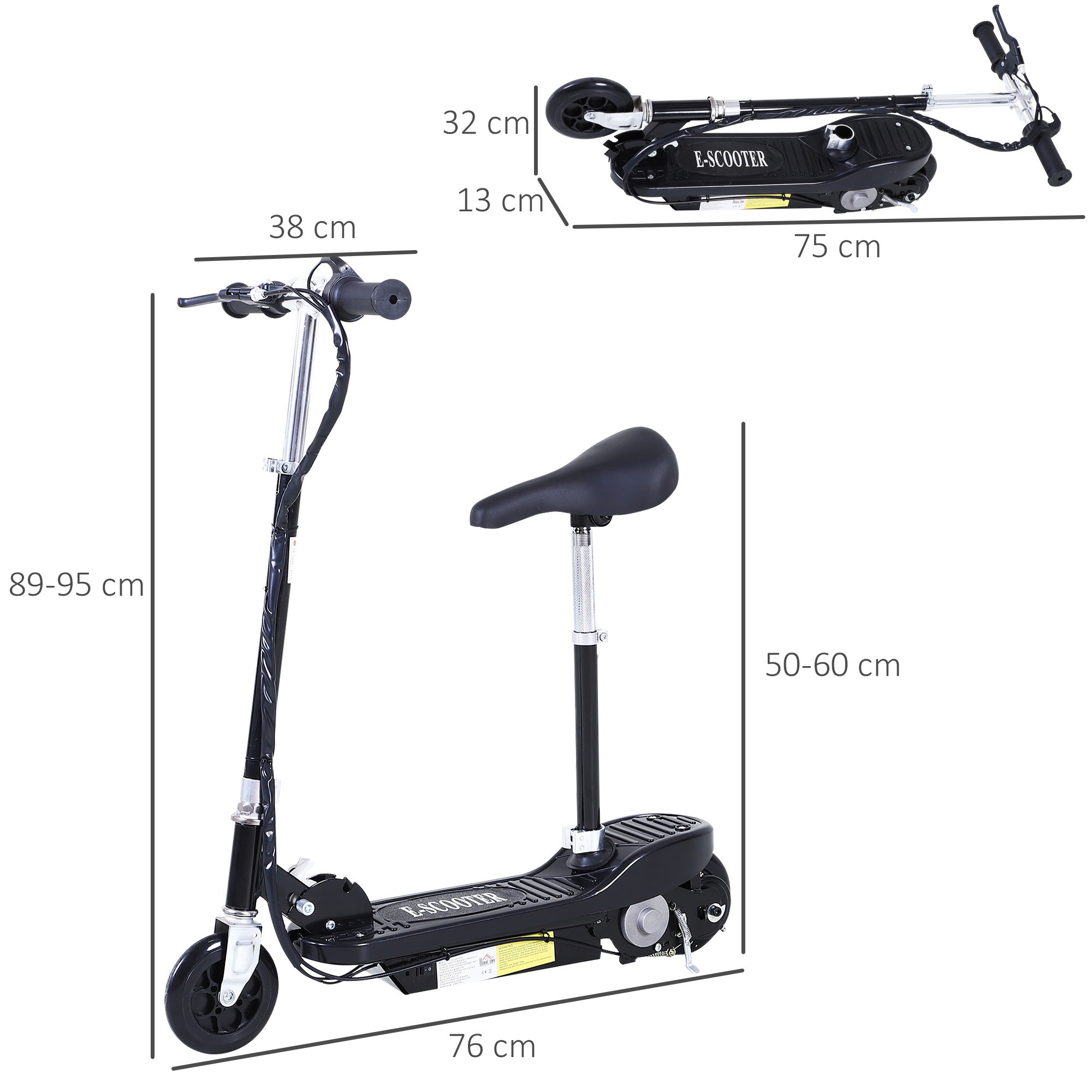 HOMCOM Powered E-Scooter Ride-On, with Brakes, Adjustable Seat, Adjustable Handlebars, Black 3