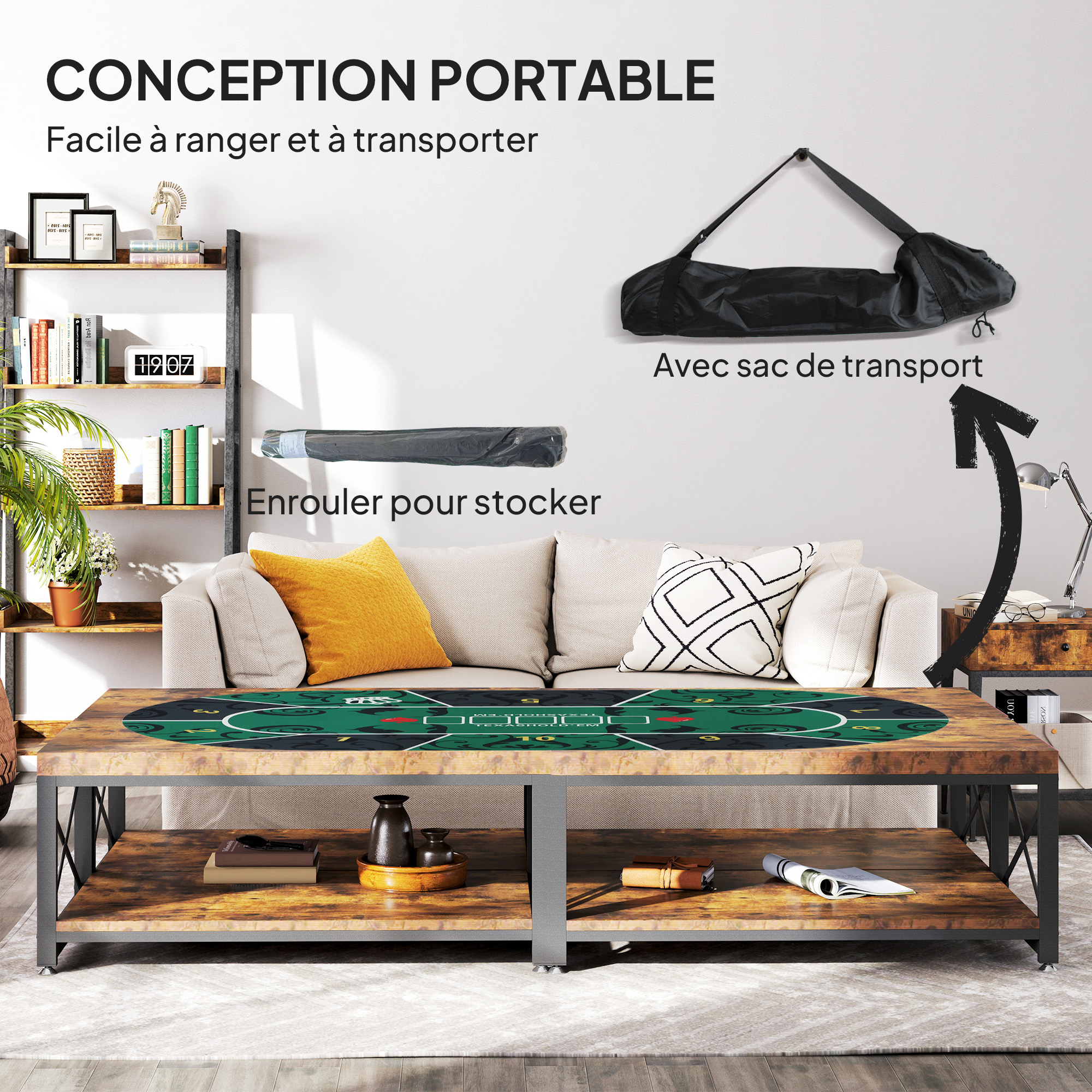 Tapis de Poker - 180 x 90 cm - Caoutchouc - Antidérapant - Pliable