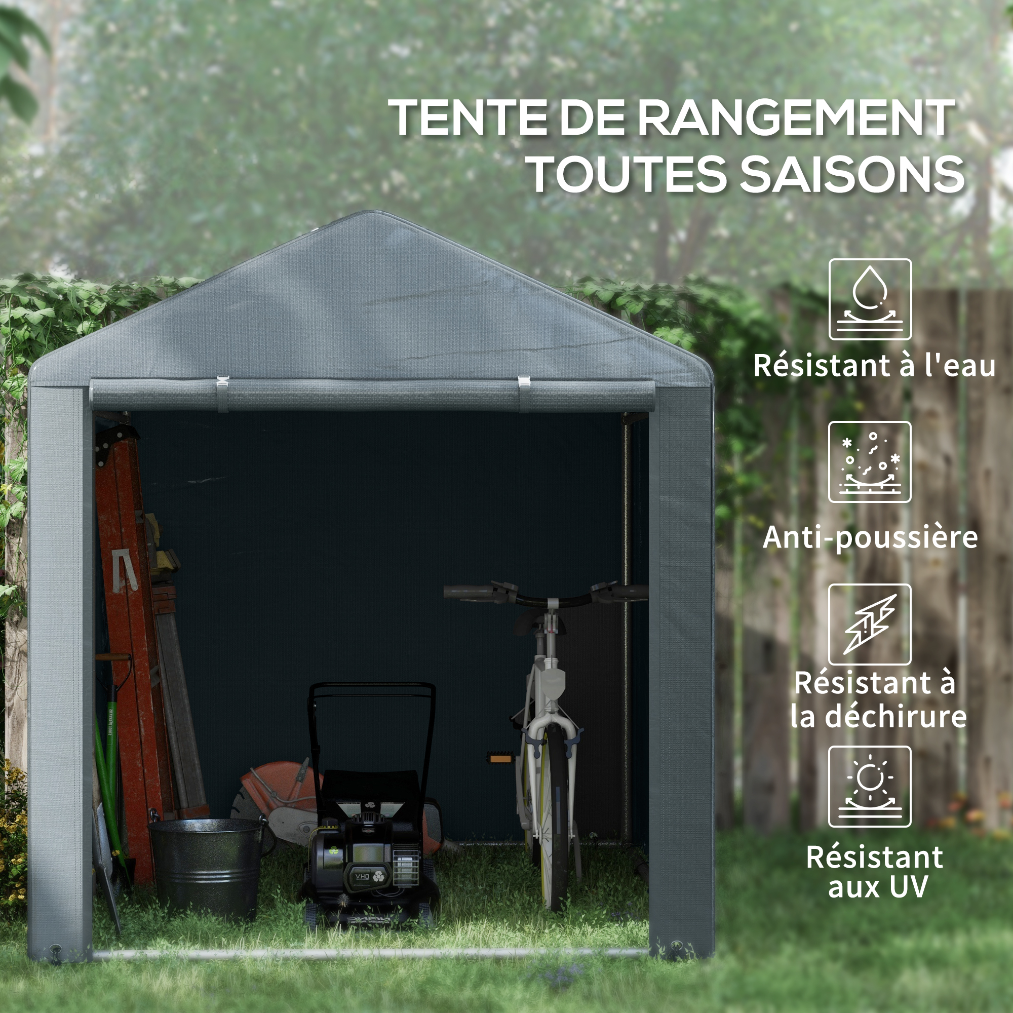 Outsunny Tente Garage Moto / Vélo 120×179×165 Cm – Abri Extérieur Métal Galvanisé + Bâche PE Gris Clair – Porte Zippée