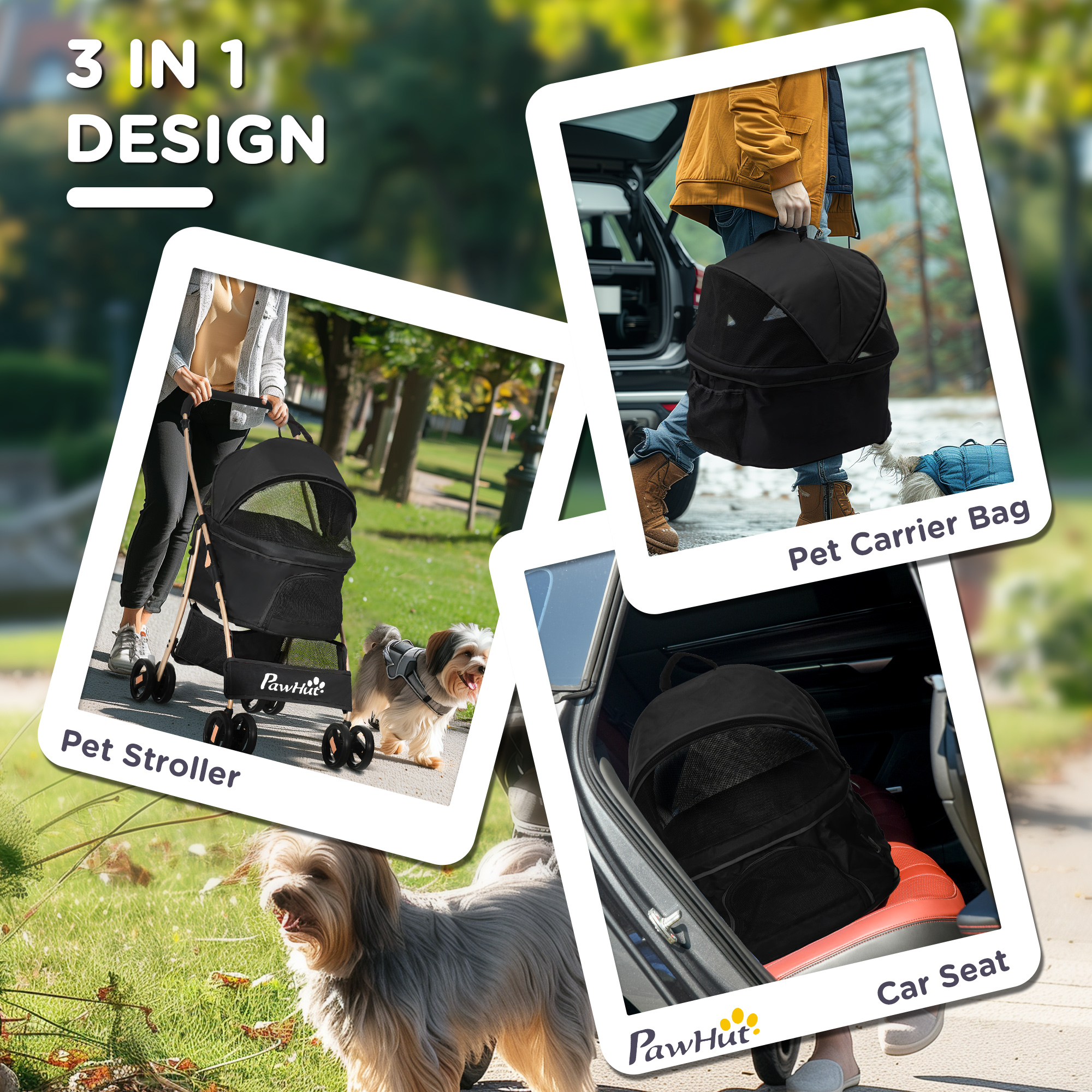 PawHut 3 In 1 Detachable Pet Stroller, for Extra Small and Small Dogs Black 5