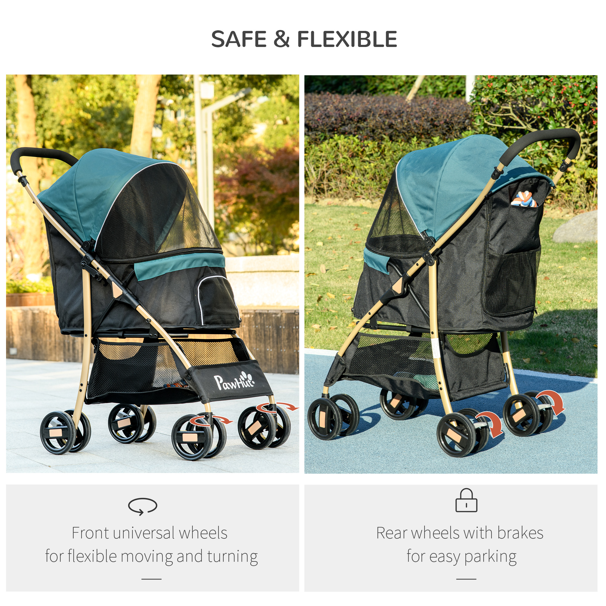 PawHut Pet Stroller for Small and Miniature Dogs, with Rain Cover Dark Green 6