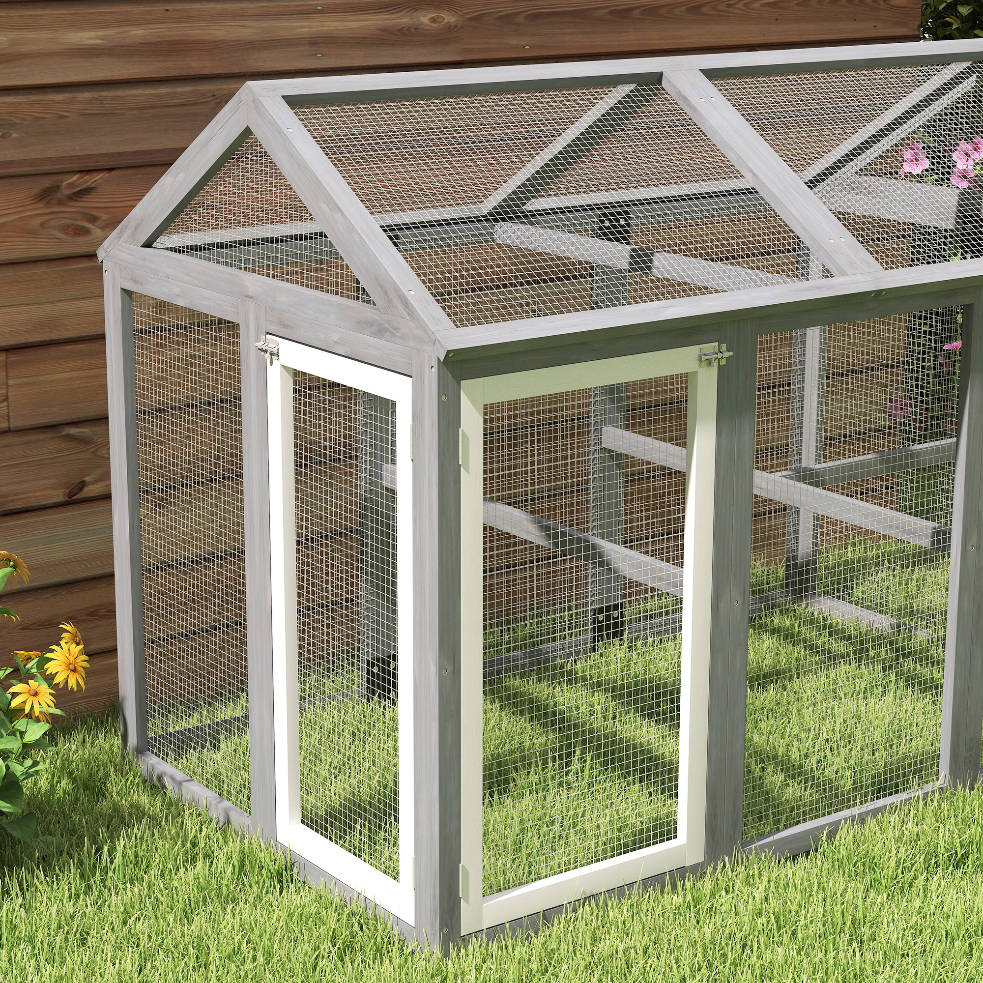 PawHut Large Chicken Run, Wooden Chicken coop, with Combinable Design Wood Effect 8