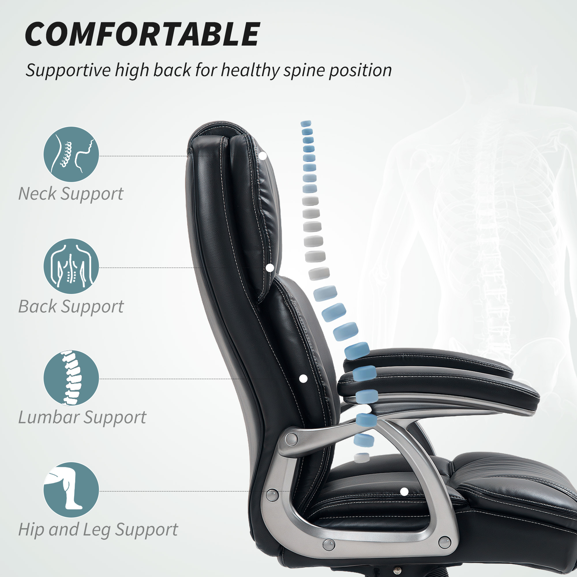 HOMCOM 49.5-59cm Faux Leather Office Chair Black 4