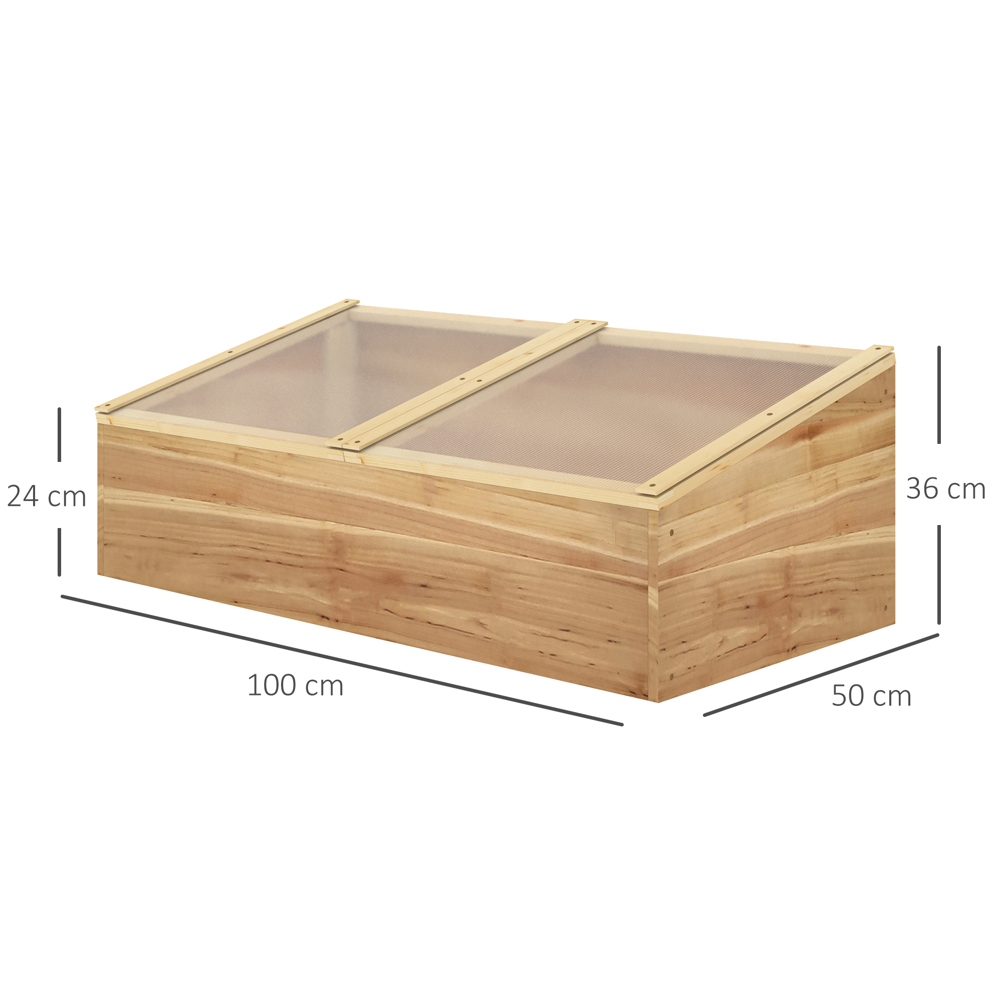 Outsunny Wooden Cold Frame Greenhouse Garden Polycarbonate Grow House  with Independent Openable Top Covers for Flowers, Vegetables, Plants, 100 x 50 x 36 cm, Natural 3