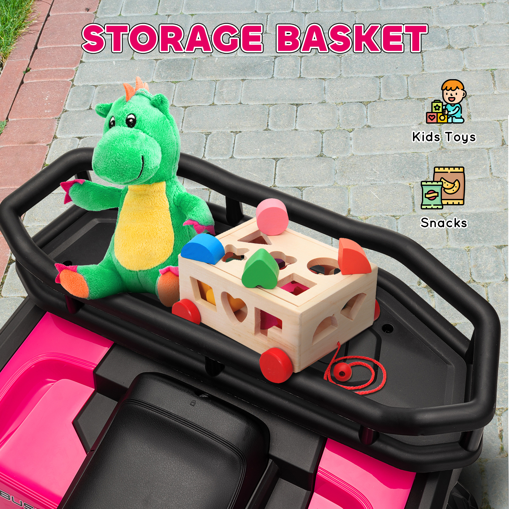 AIYAPLAY 12V Kids Electric Ride on ATV, Battery-Powered Quad Bike w/ Spring Suspension, Forward Backward, Storage Basket, Pink 5