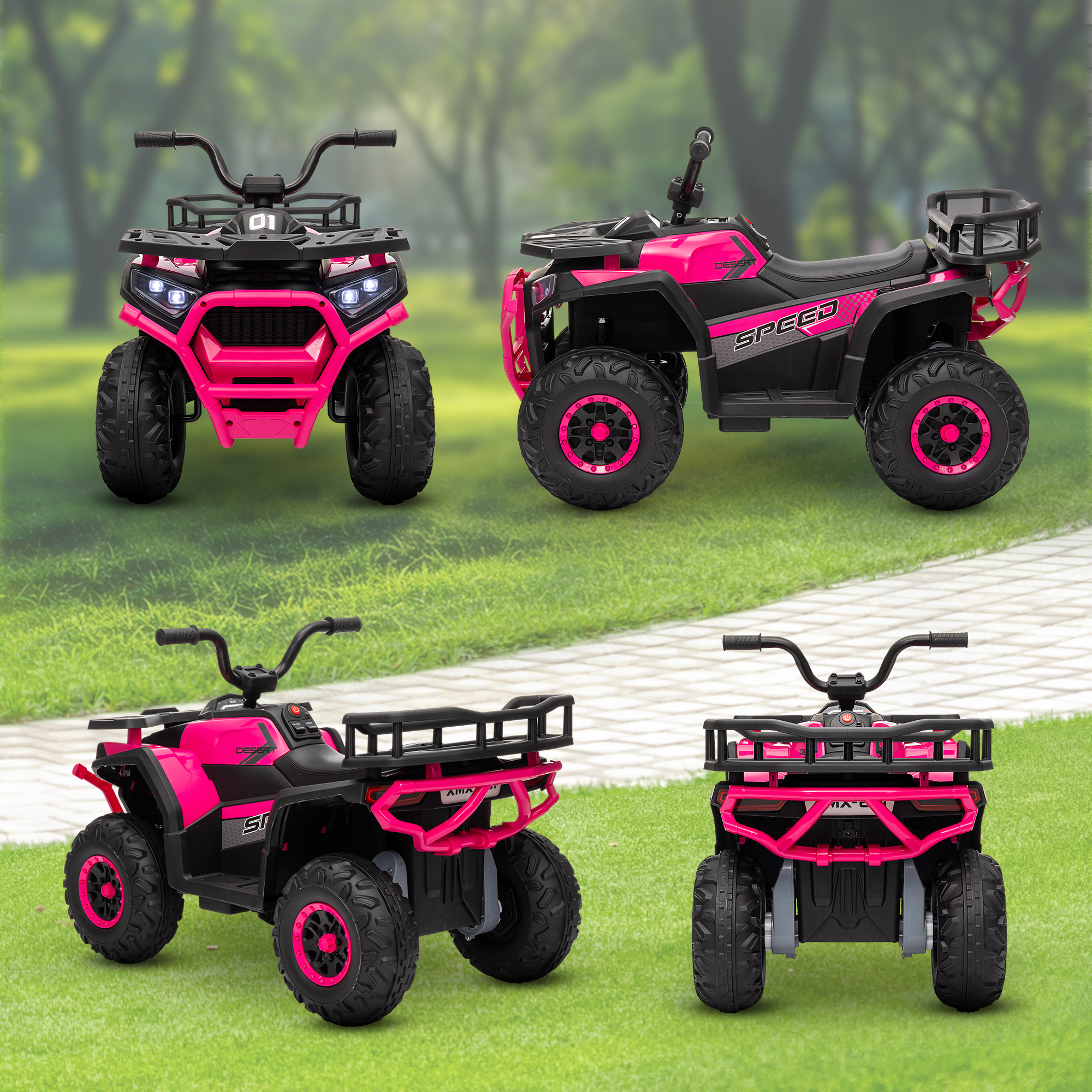 AIYAPLAY 12V Kids Electric Ride on ATV, Battery-Powered Quad Bike w/ Spring Suspension, Forward Backward, Storage Basket, Pink 8