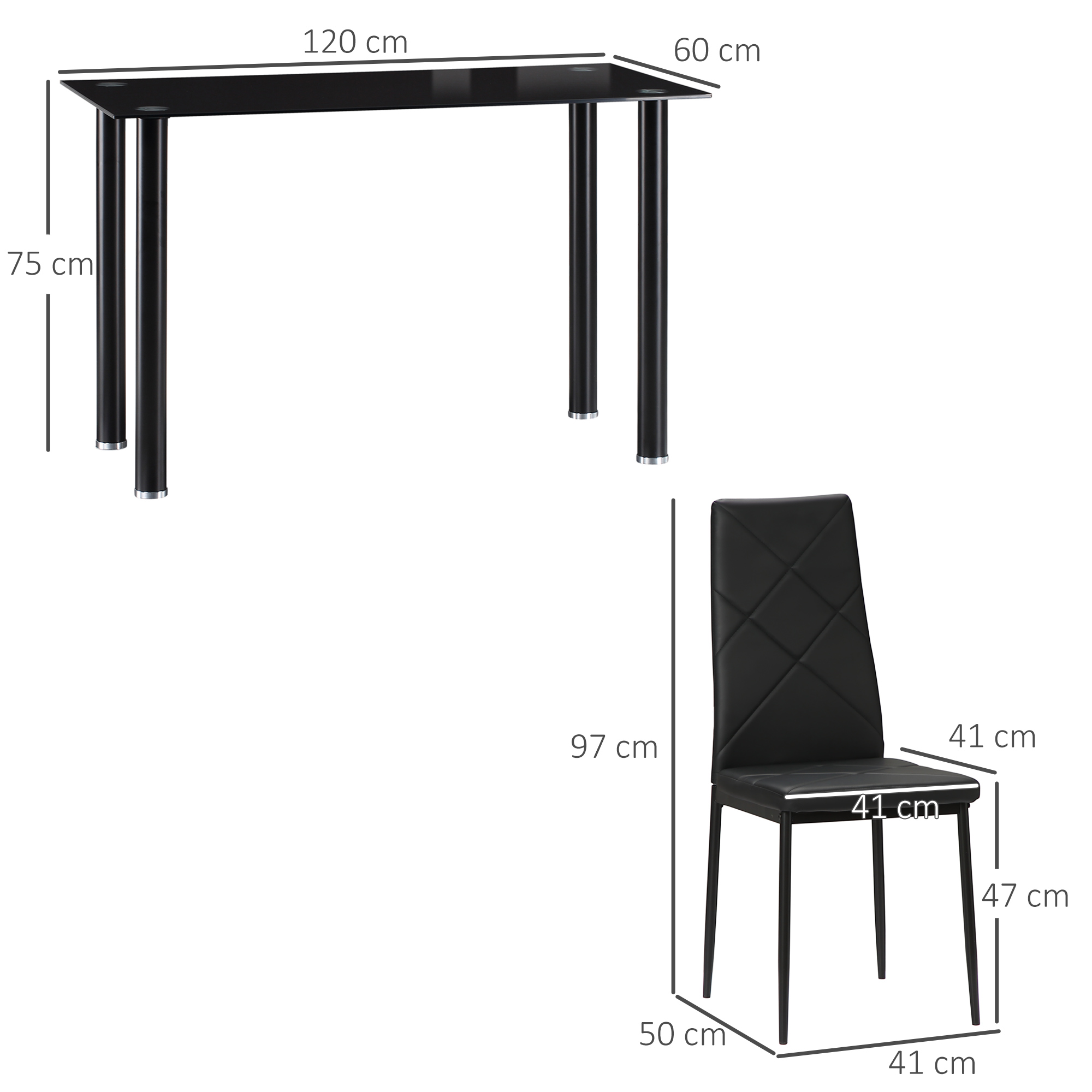 HOMCOM Modern Dining Table Set for 4, Space-Saving 5 Pieces Kitchen Table Set with Rectangle Table and Steel Frame, Black 3