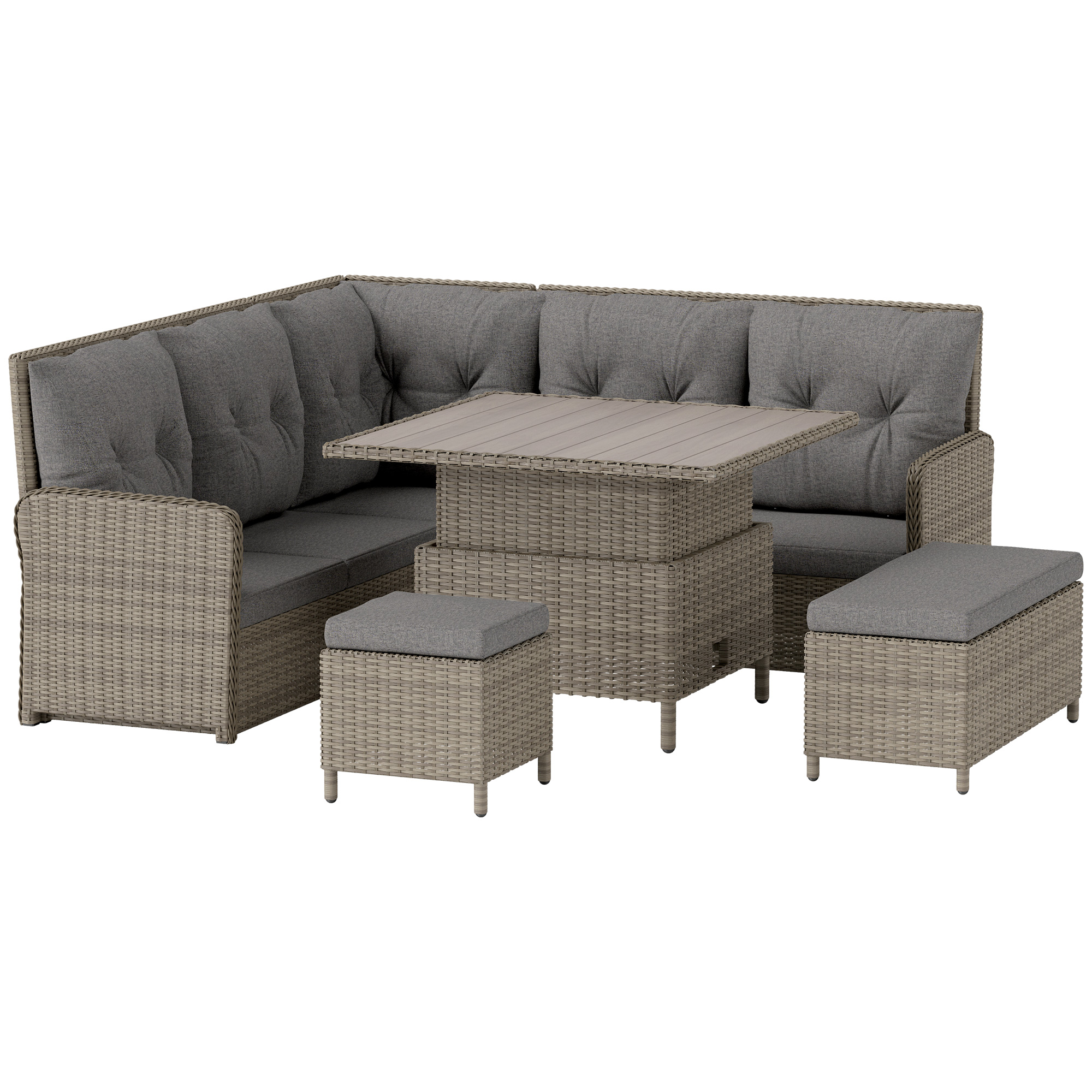 Product photograph of Outsunny 6 Pieces Outdoor Pe Rattan Garden Furniture Patio Wicker Sectional Conversation Corner Sofa W Liftable Coffee Table Light Grey from Aosom UK