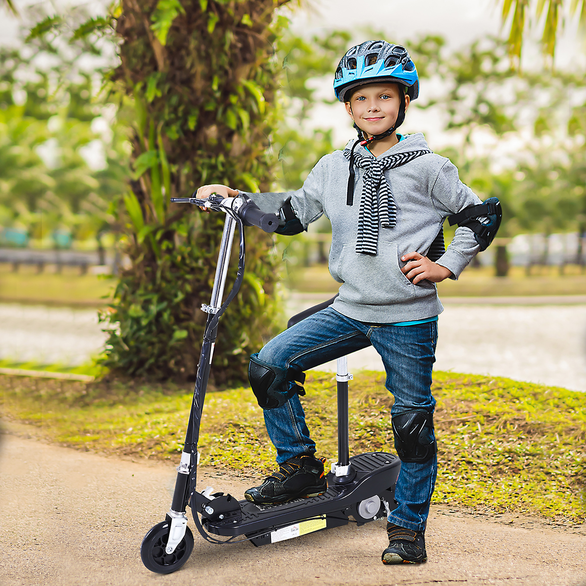 HOMCOM Powered E-Scooter Ride-On, with Brakes, Adjustable Seat, Adjustable Handlebars, Black 2