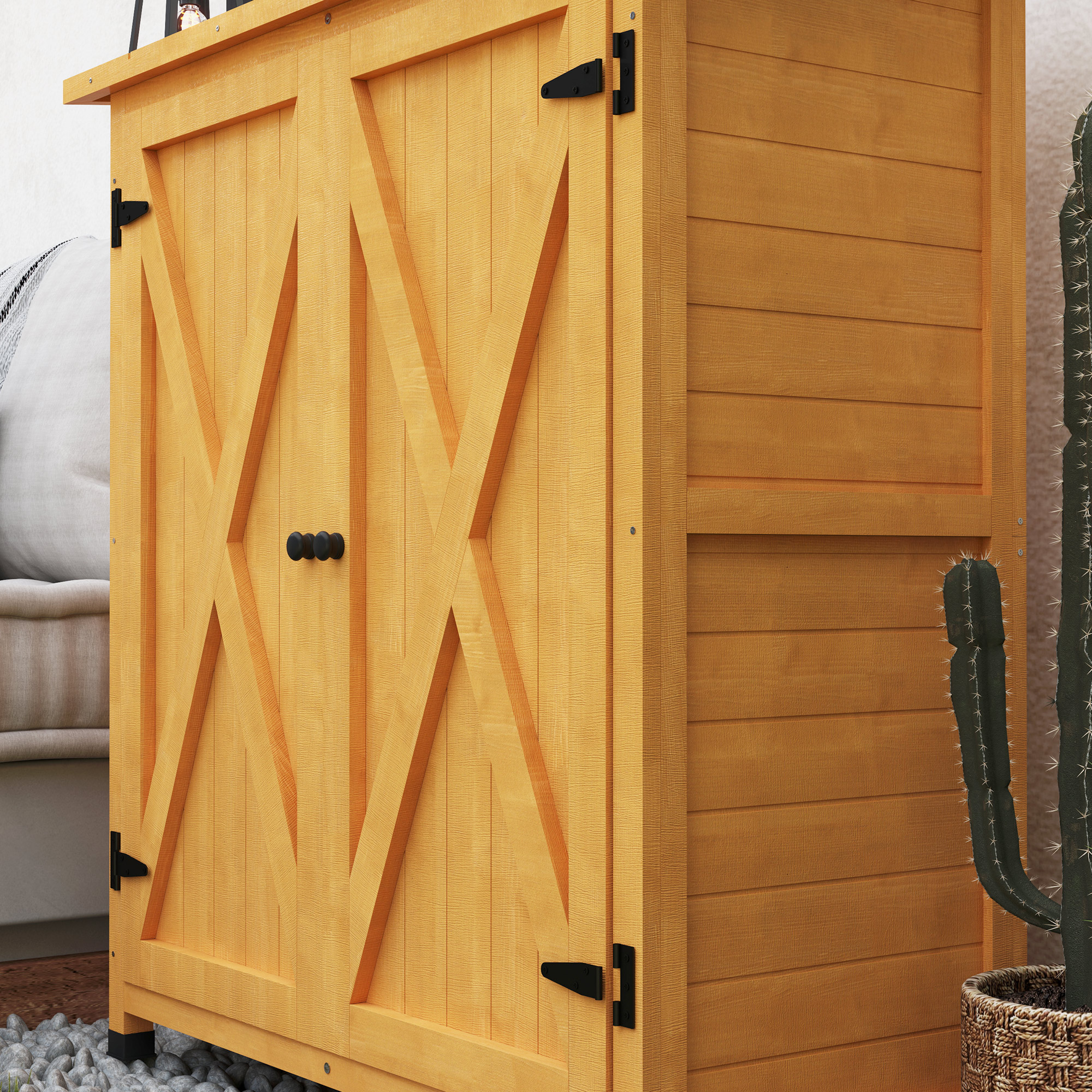 Outsunny 46.5 x 97cm Compact Wooden Storage Shed Yellow 9