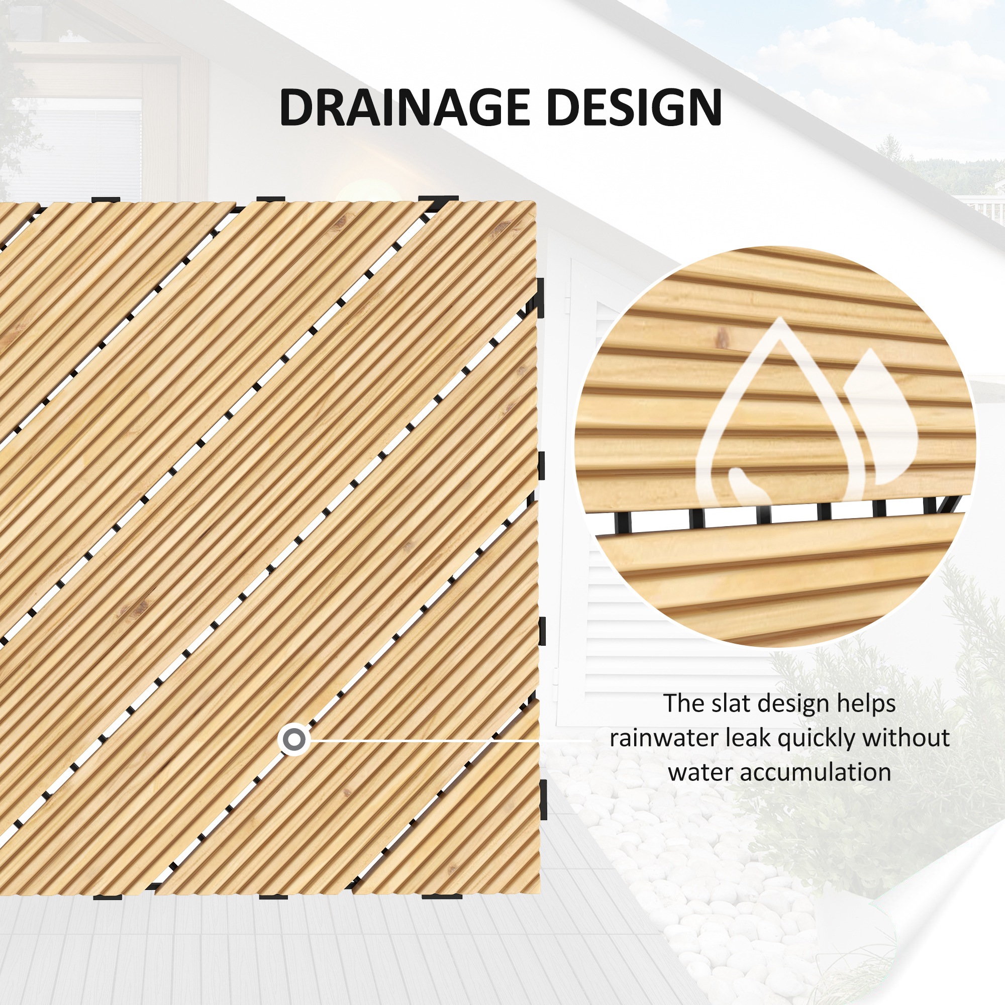 Outsunny 27 Pcs Wooden Interlocking Decking Tiles, 30 x 30 cm Anti-slip Outdoor Flooring Tiles, 0.81㎡ per Pack, All Weather Use for Patio, Balcony, Terrace, Hot Tub, Yellow 5