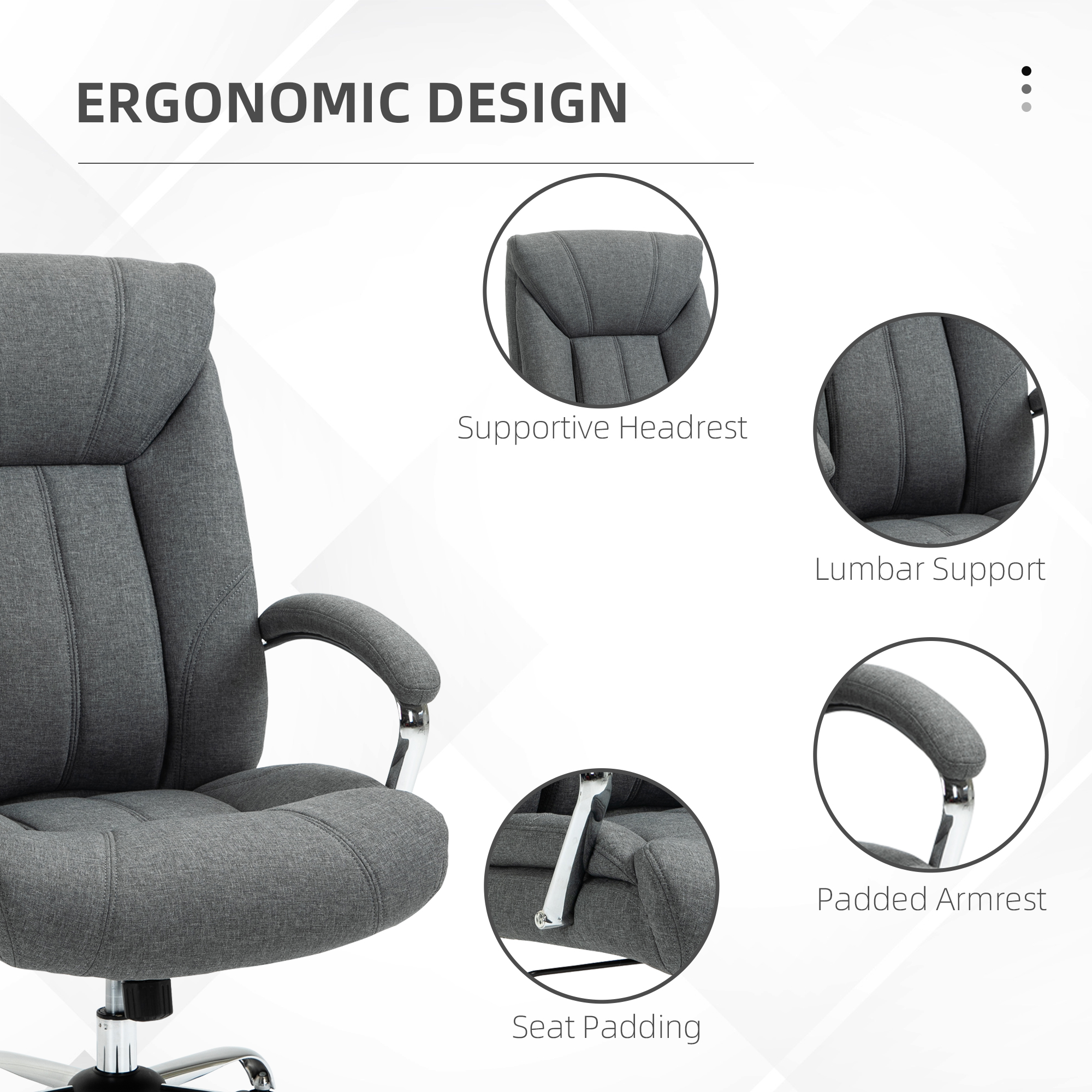Vinsetto  Office Chair, Fabric Desk Chair, Padded Executive Chair with Adjustable Height, Swivel Wheels, Metal Star Base, Grey 8