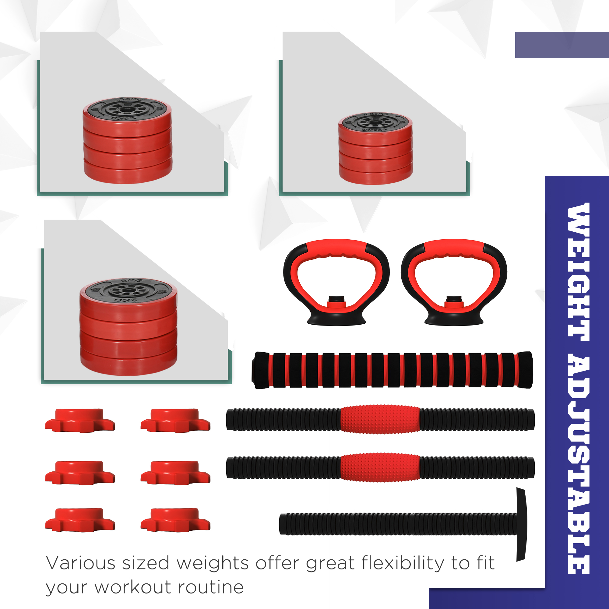 SPORTNOW 20kg Four-In-One Adjustable Weight Dumbbells Set, Barbell, Kettlebell, Push Up Stand Red 5