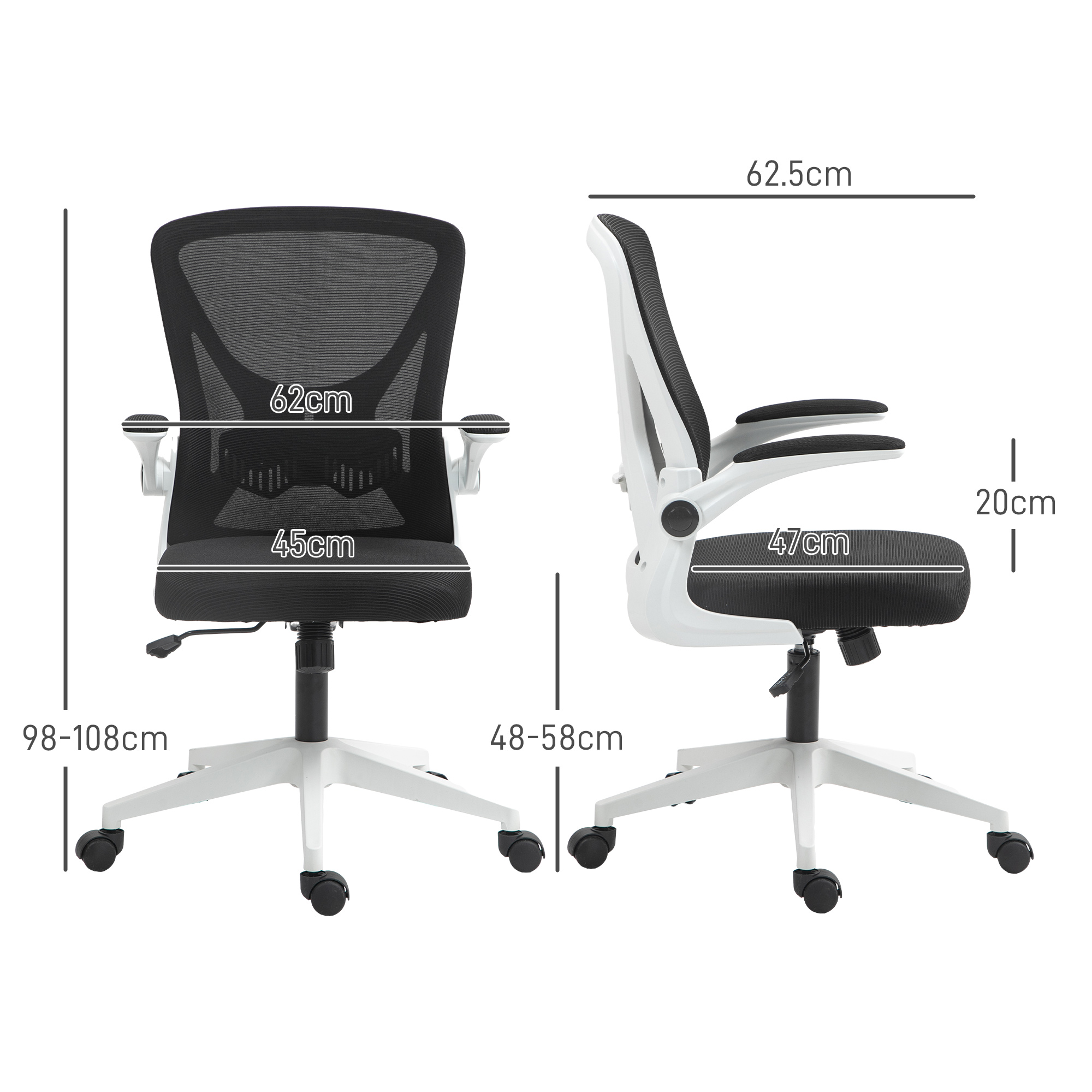 Vinsetto Mesh Back Office Chair, with Flip-Up Arms Black and White 3