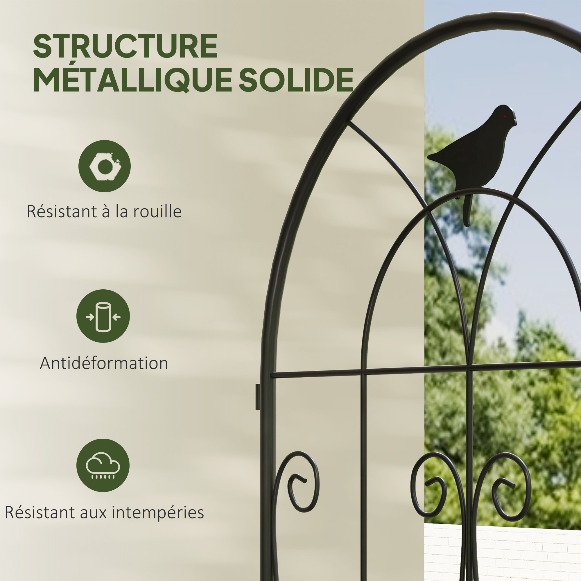 Lot De 2 Treillis De Jardin Outsunny Avec Oiseaux - Support Plantes Grimpantes En Métal 50 X 150 Cm Noir, Idéal Pour Légumes, Vignes Et Fleurs