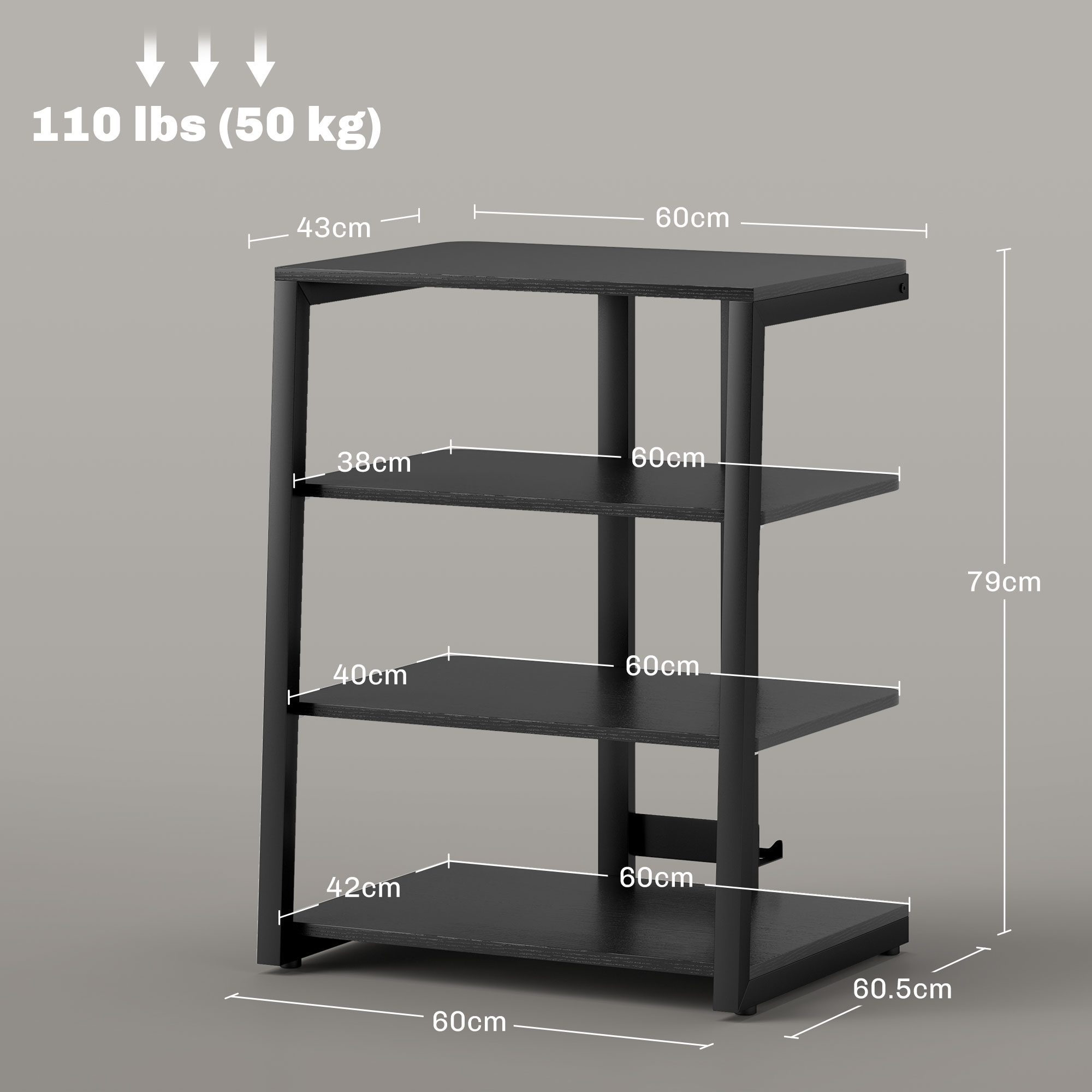 HOMCOM HiFi Stand, with Four Storage Shelves Black 3