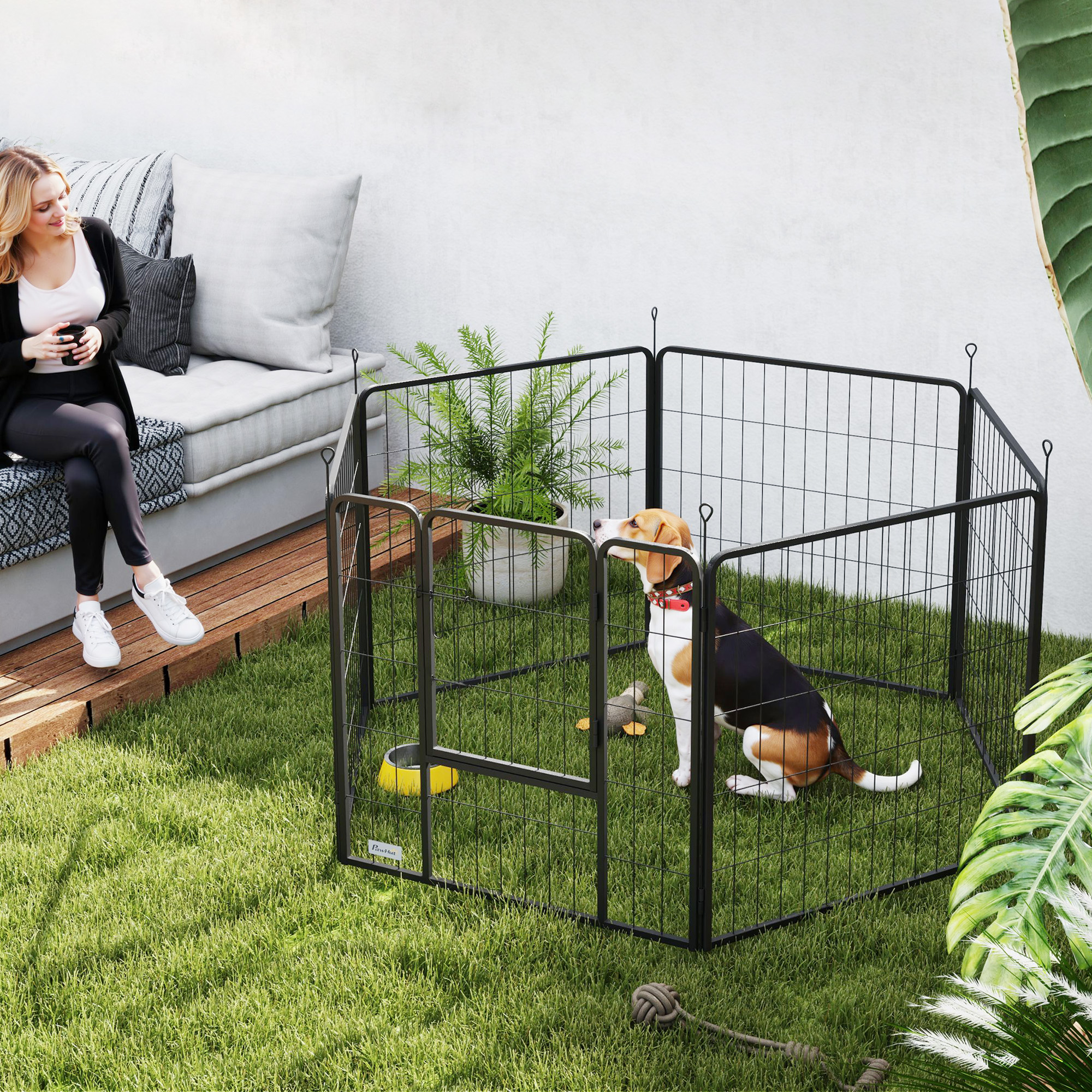 PawHut 6 Panels Dog Playpen, Portable Detachable Puppy Pen with Door, for Small Dogs, 60cm High, Grey