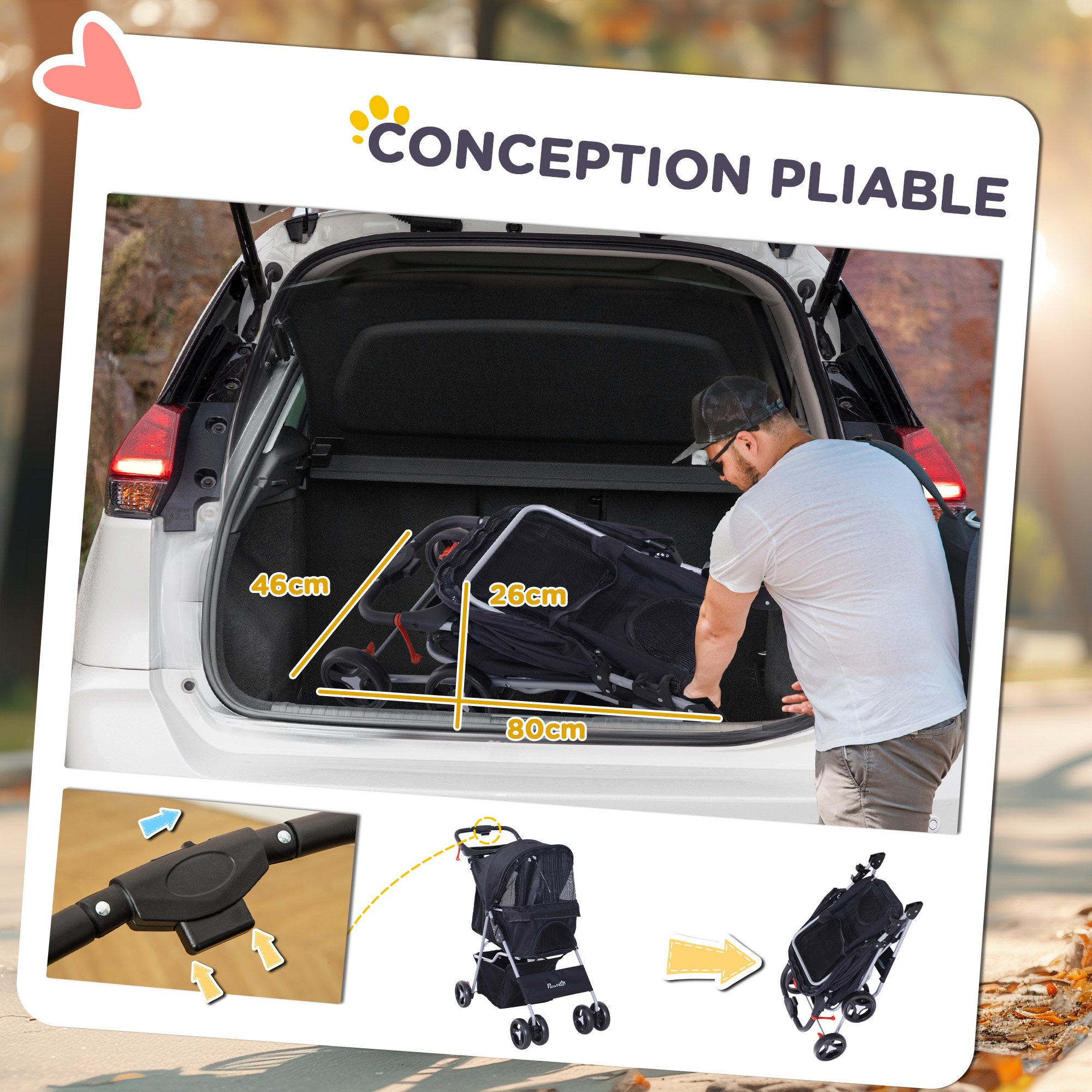 Pawhut Buggy voor honden, 77 x 47 x 101 cm, opvouwbaar, waterdicht