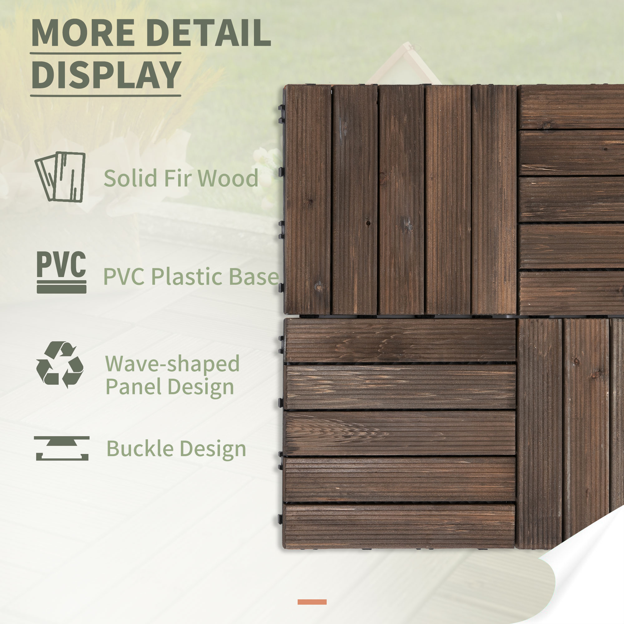 Outsunny 27 Pcs Solid Wood Interlocking Decking Tiles For Patio, Balcony, Roof Terrace, Hot Tub, Black, (30 x 30 cm Per Piece) 5