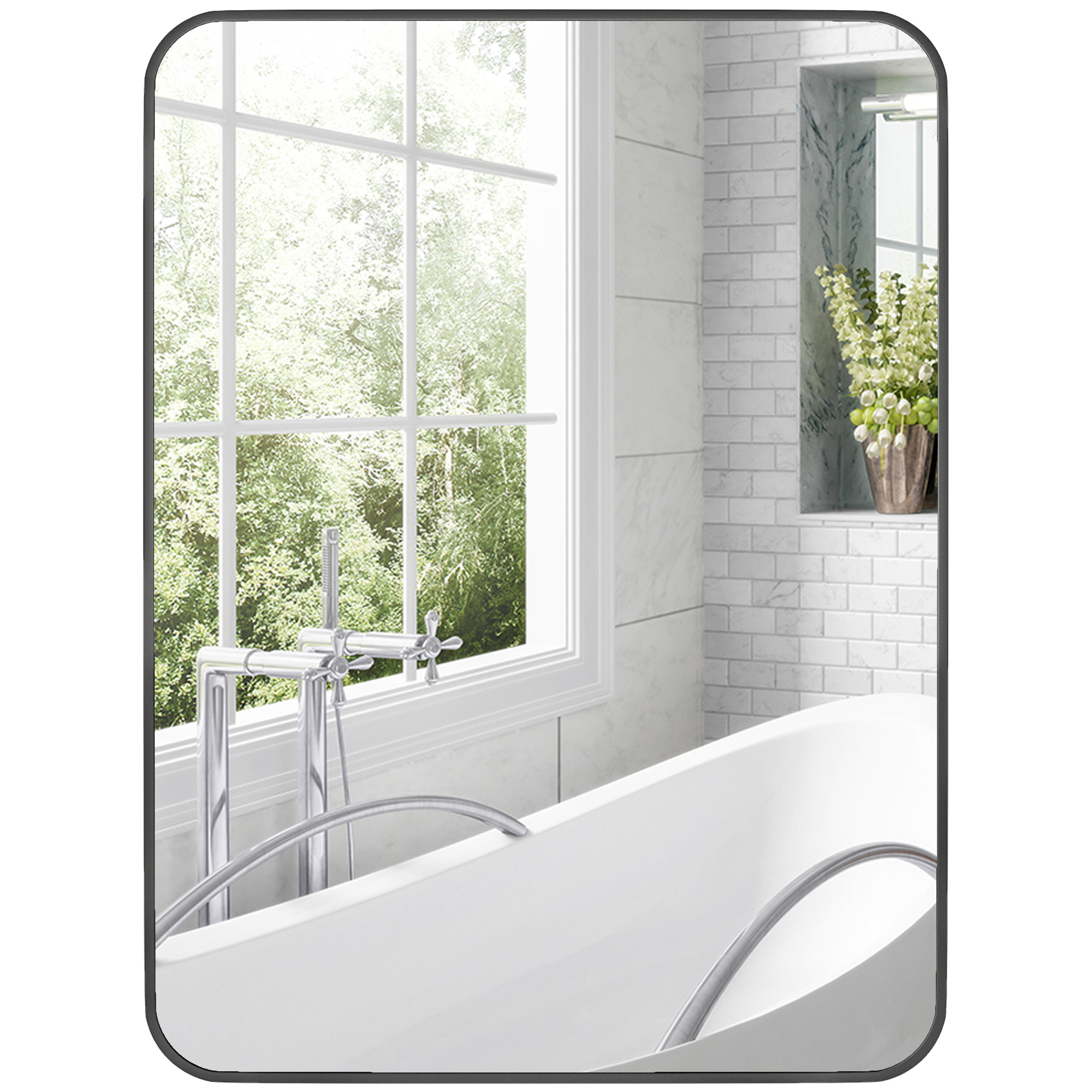 HOMCOM Espejo de Baño Rectangular con Marco Metálico Espejo Decorativo para Dormitorio Comedor o Entrada 60x80 cm Negro