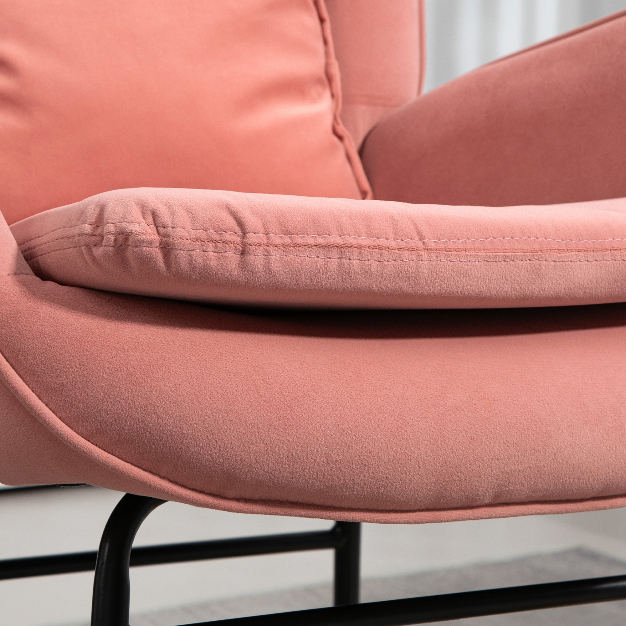 HOMCOM Velvet-Feel Rocking Armchair Pink 8