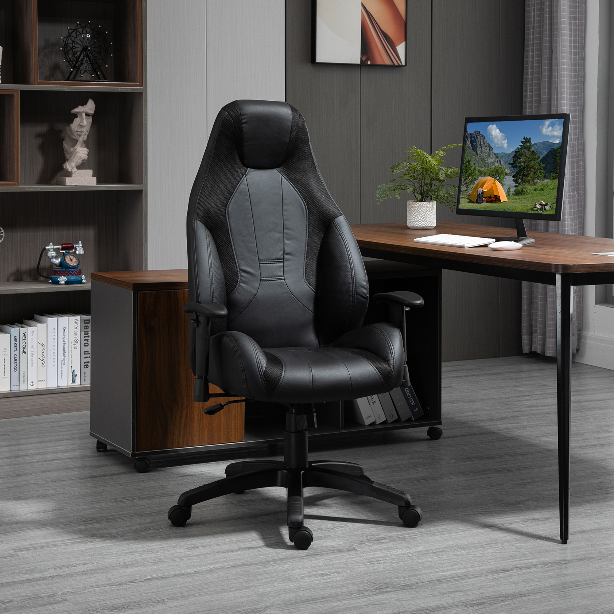 Vinsetto Racing Gaming Chair, Mesh & Faux Leather Computer Chair with High Back, Swivel Wheels, Adjustable Height and Armrest, Black 2