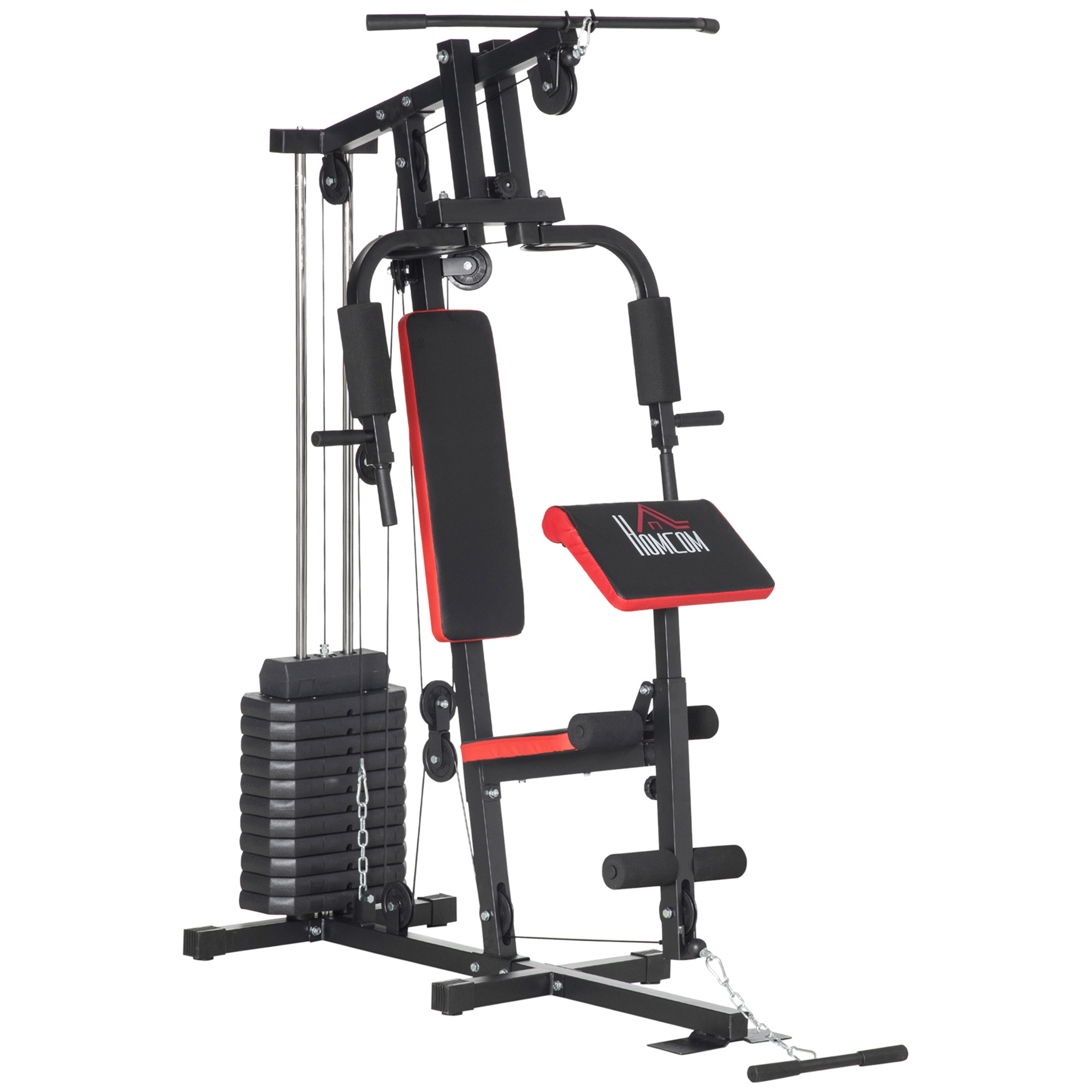 HOMCOM Máquina de Musculación con Placas de Peso de 65 kg Carga Max. 100 kg para Entrenamiento Fitness en Hogar Negro y Rojo