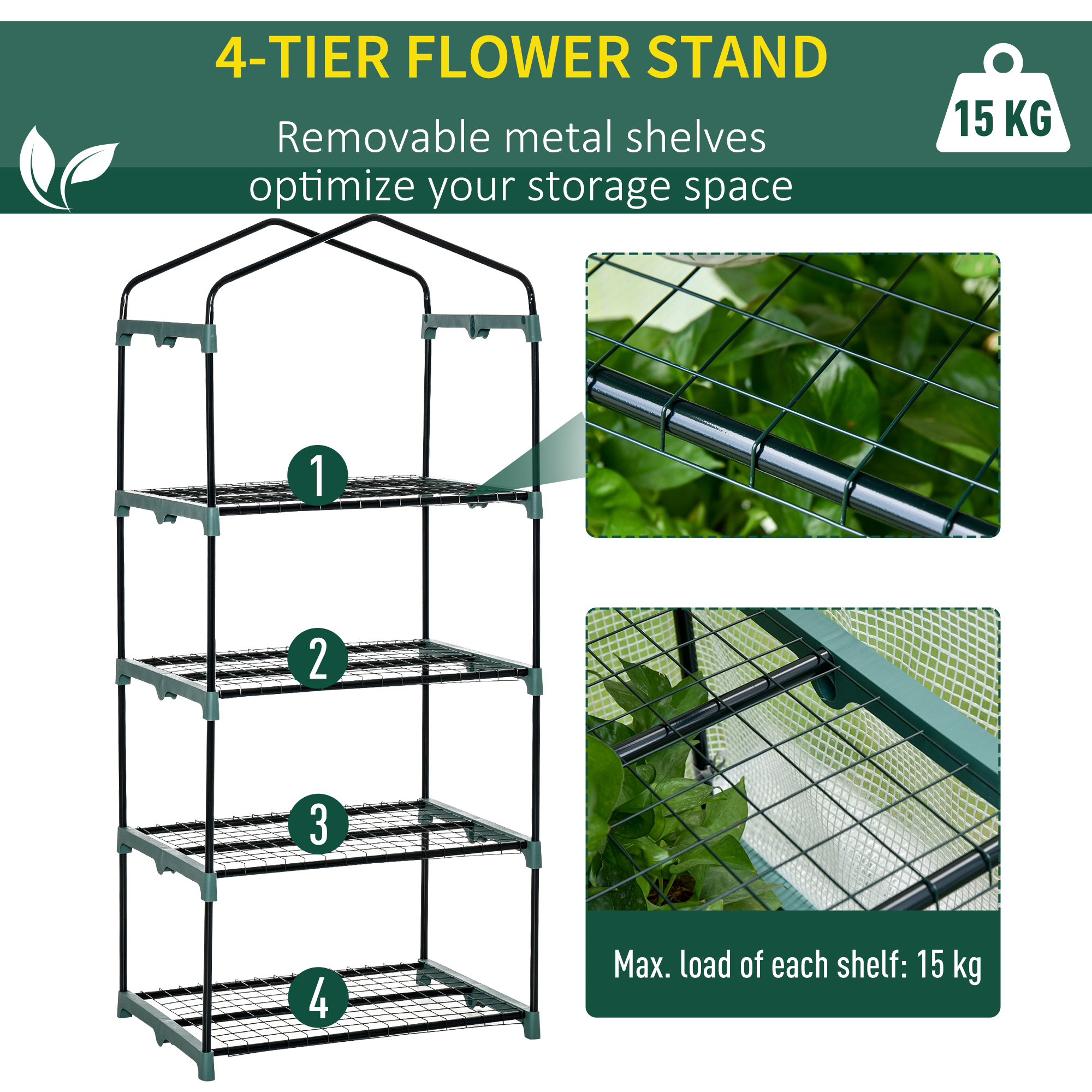 Outsunny 4 Tiers Mini Portable Greenhouse Compact Plant Grow Shed Metal Frame PE Cover 160H x 70L x 50Wcm 4