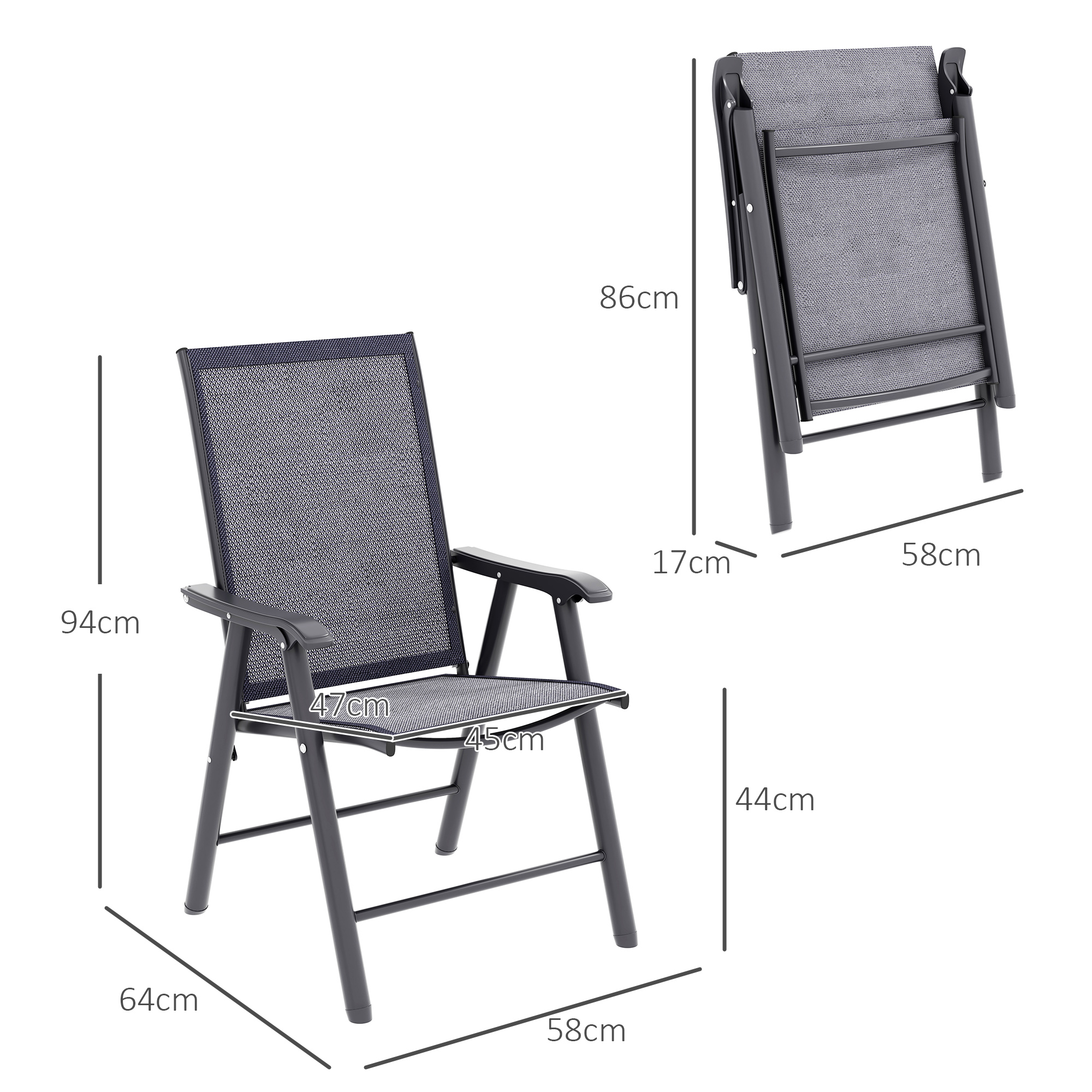 Outsunny Set of Four Folding Garden Chairs Charcoal Grey 3