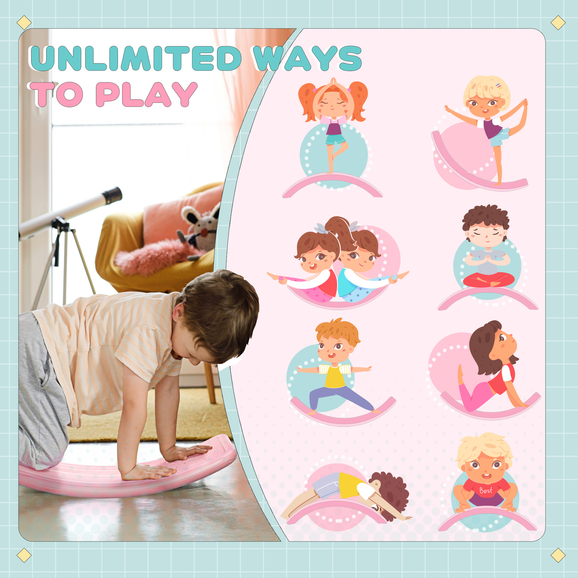 ZONEKIZ Balance Board, Kids Wobble board, for Ages 3-6 Years Pink 4