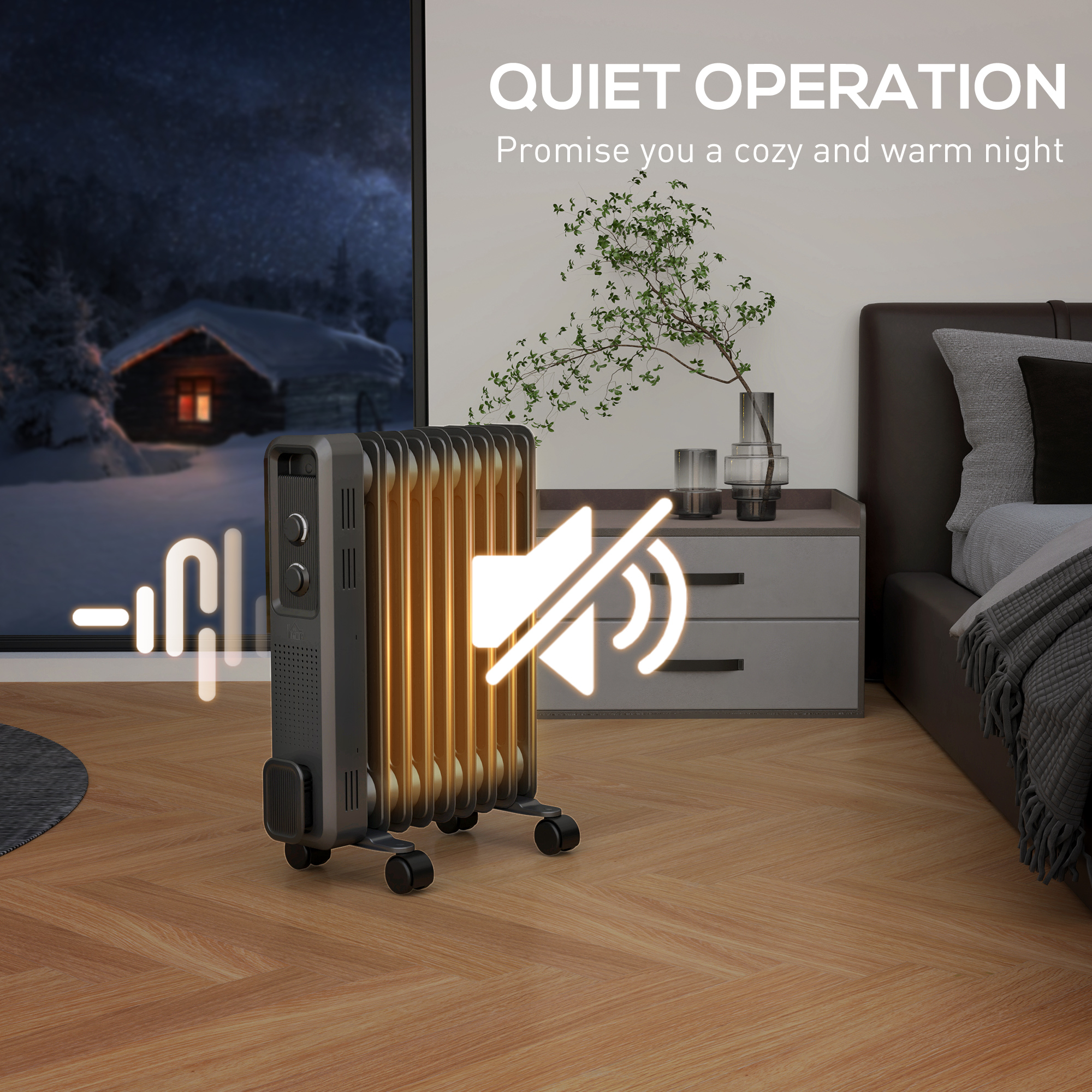HOMCOM 2000W Oil Filled Radiator, 9 Fin, Portable Electric Heater with 3 Heat Settings, Safety Cut-Off and Wheels, Grey 4