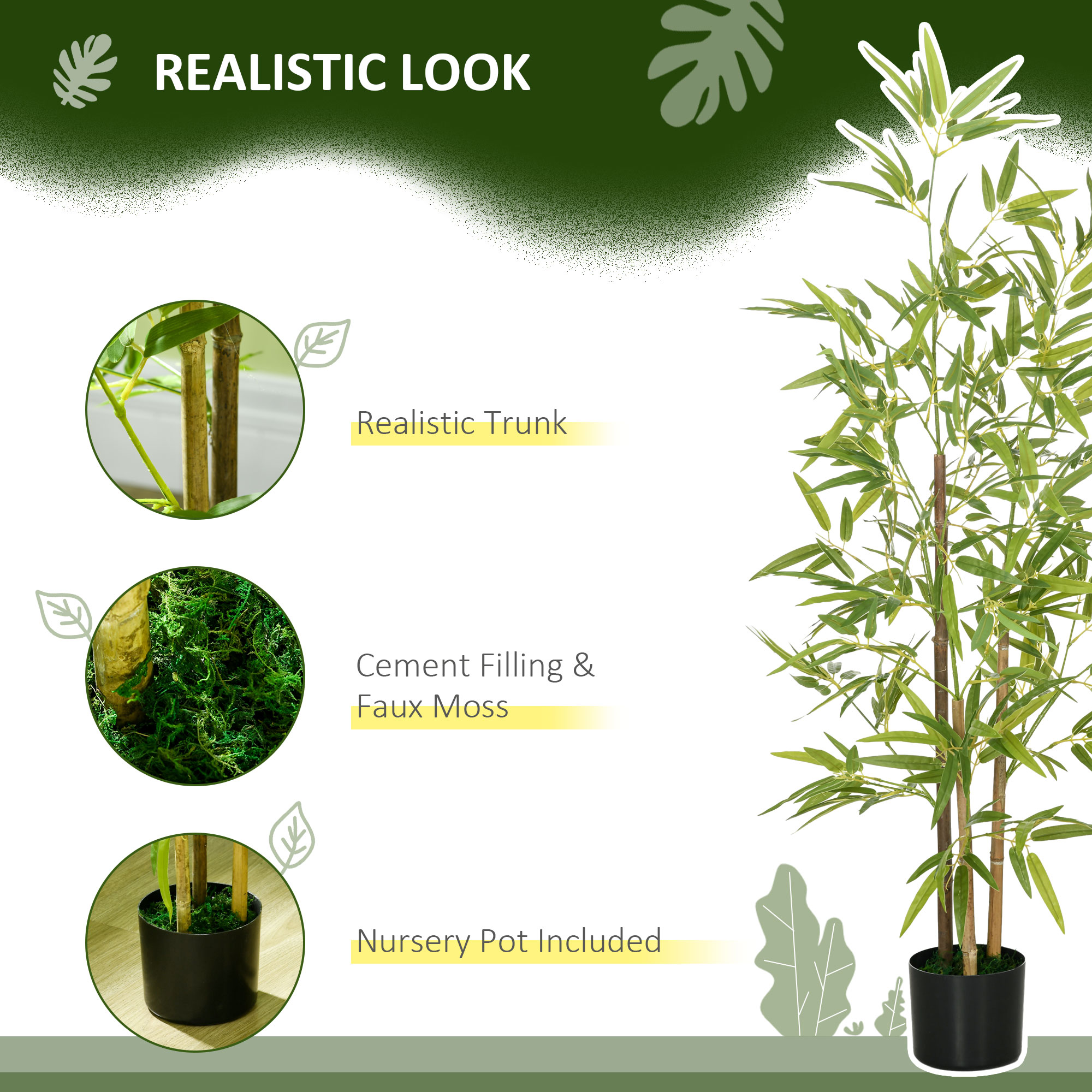 HOMCOM Artificial Plant Bamboo Artificial Tree Height 120 cm with Pot for Home Indoor Decor 5