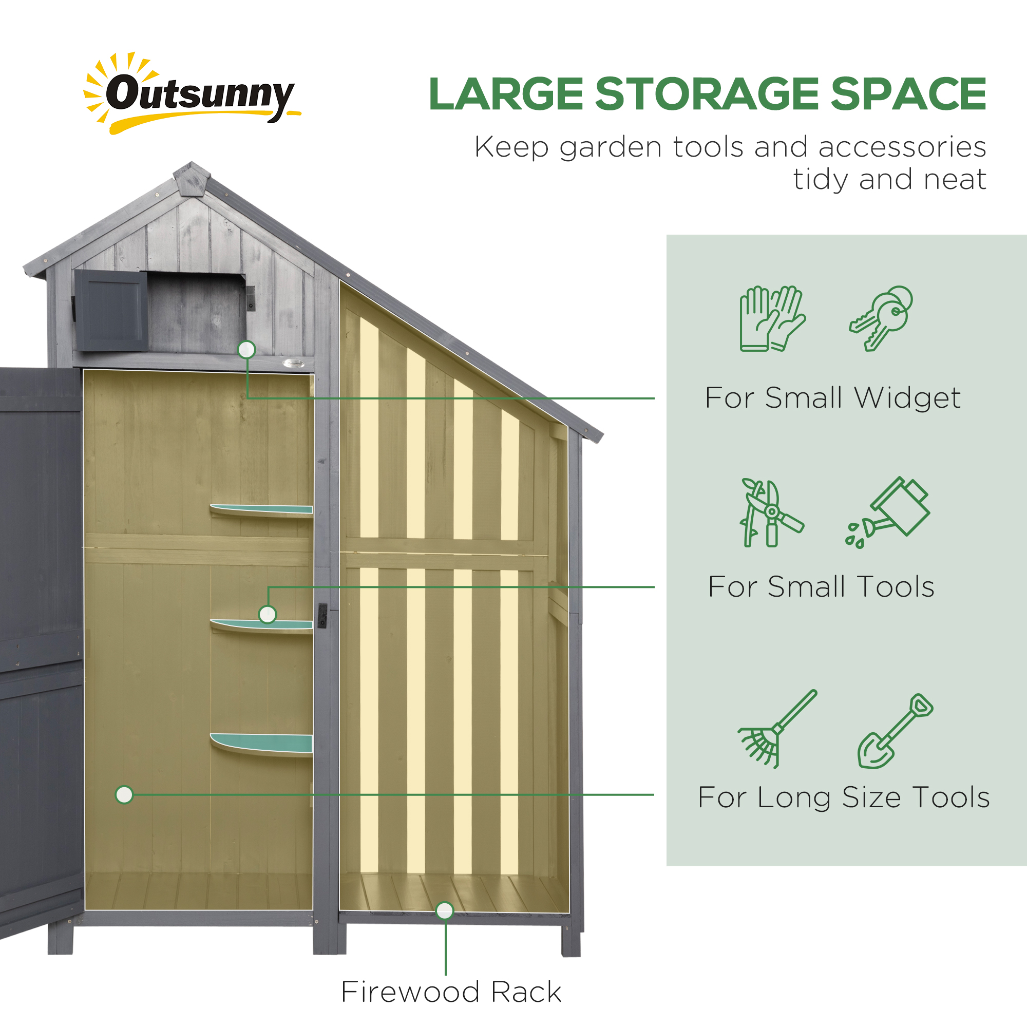 Outsunny Garden Outdoor Storage Shed Outdoor Tool Shed with 3 Shelves and Tilt Roof, 129x51.5x180cm, Grey 4