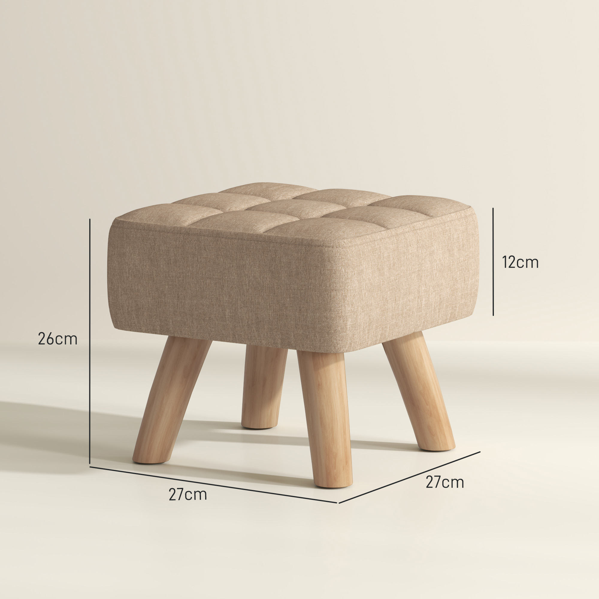 HOMCOM Linen-Look Square Padded Footstool Brown 3