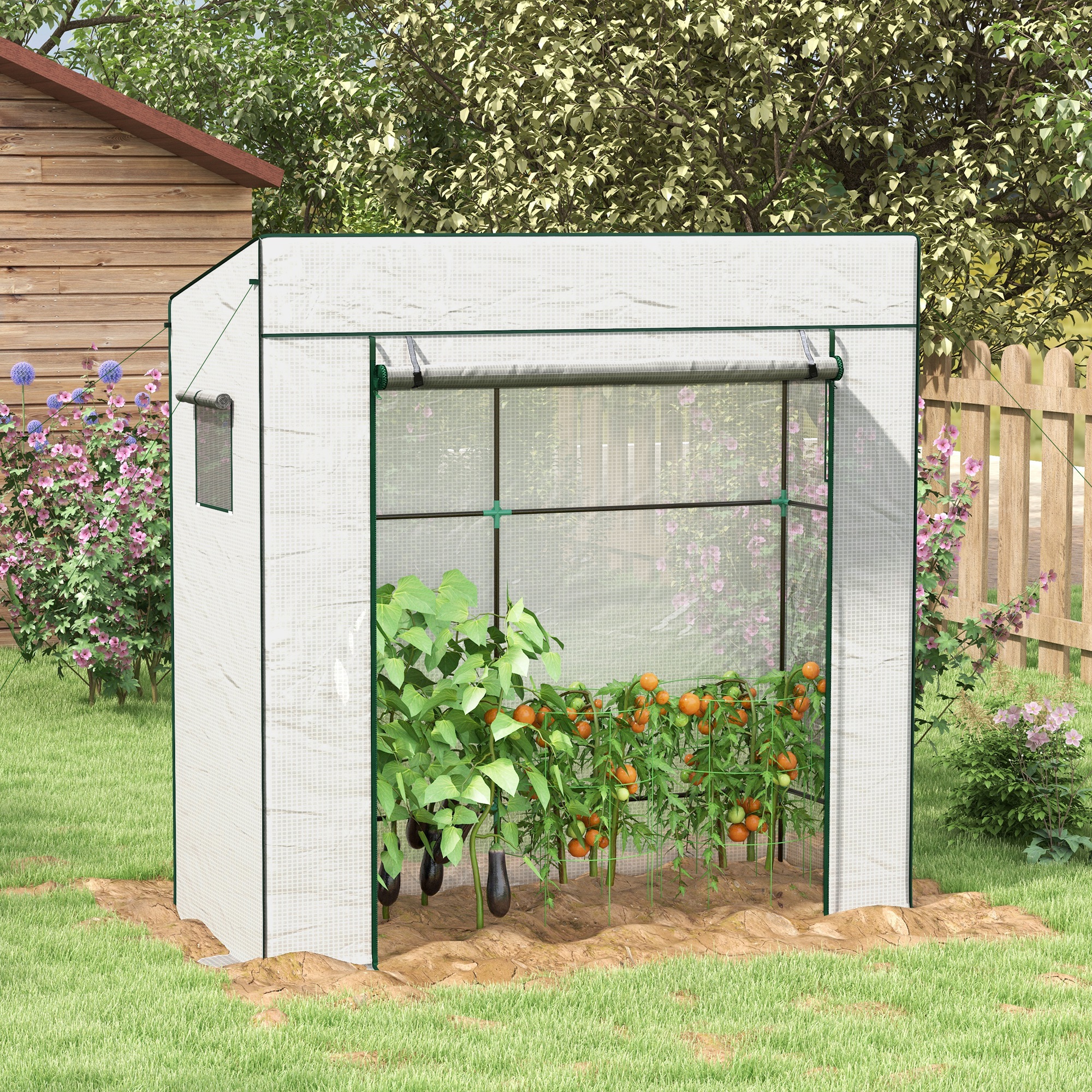 Outsunny PE Cover Walk-in Outdoor Greenhouse, White 2