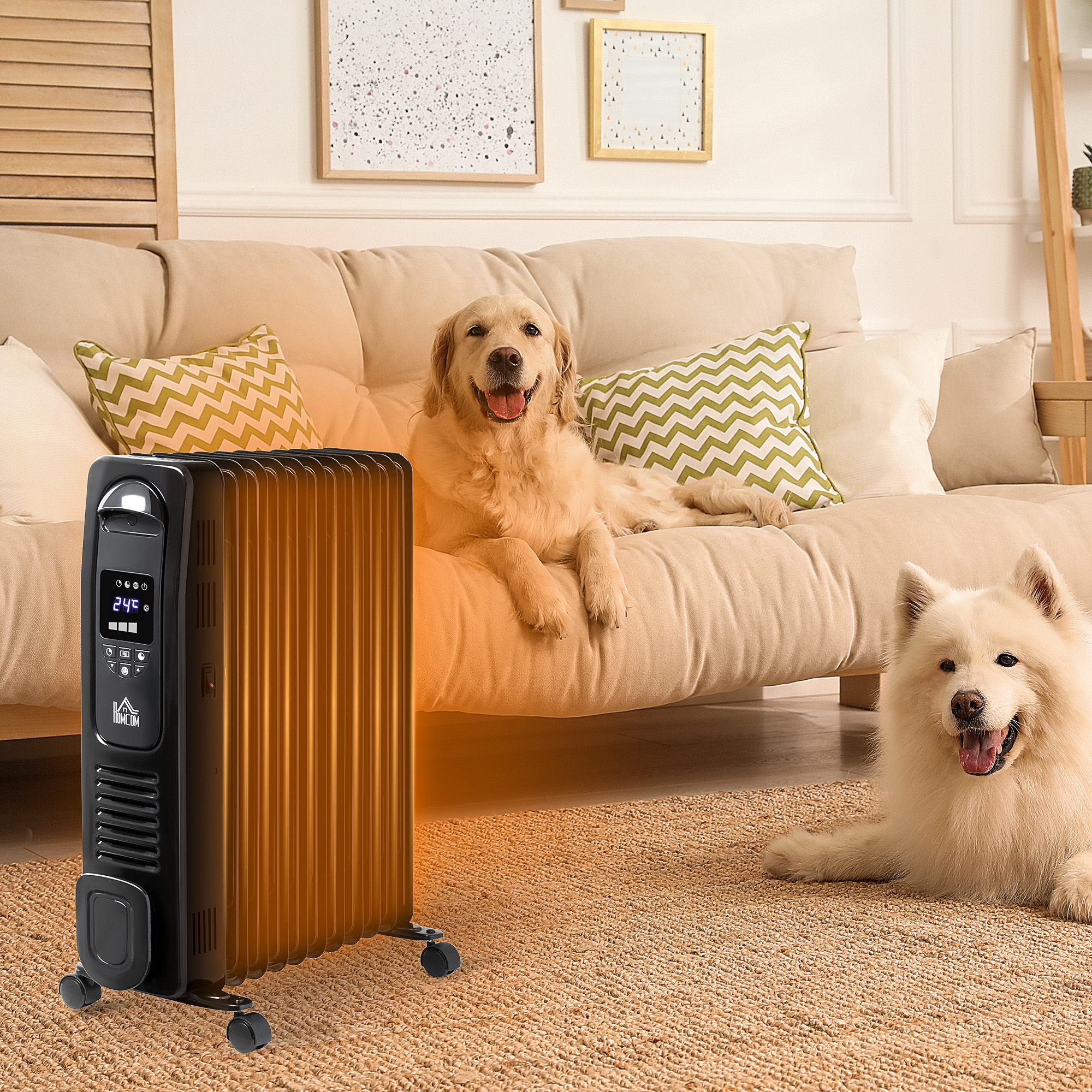 HOMCOM 2500W Digital Display Oil Filled Radiator, 11 Fin Portable Electric Heater with Timer, Adjustable Thermostat, Three Heat settings, Safety Cut Off, Remote, Black 2
