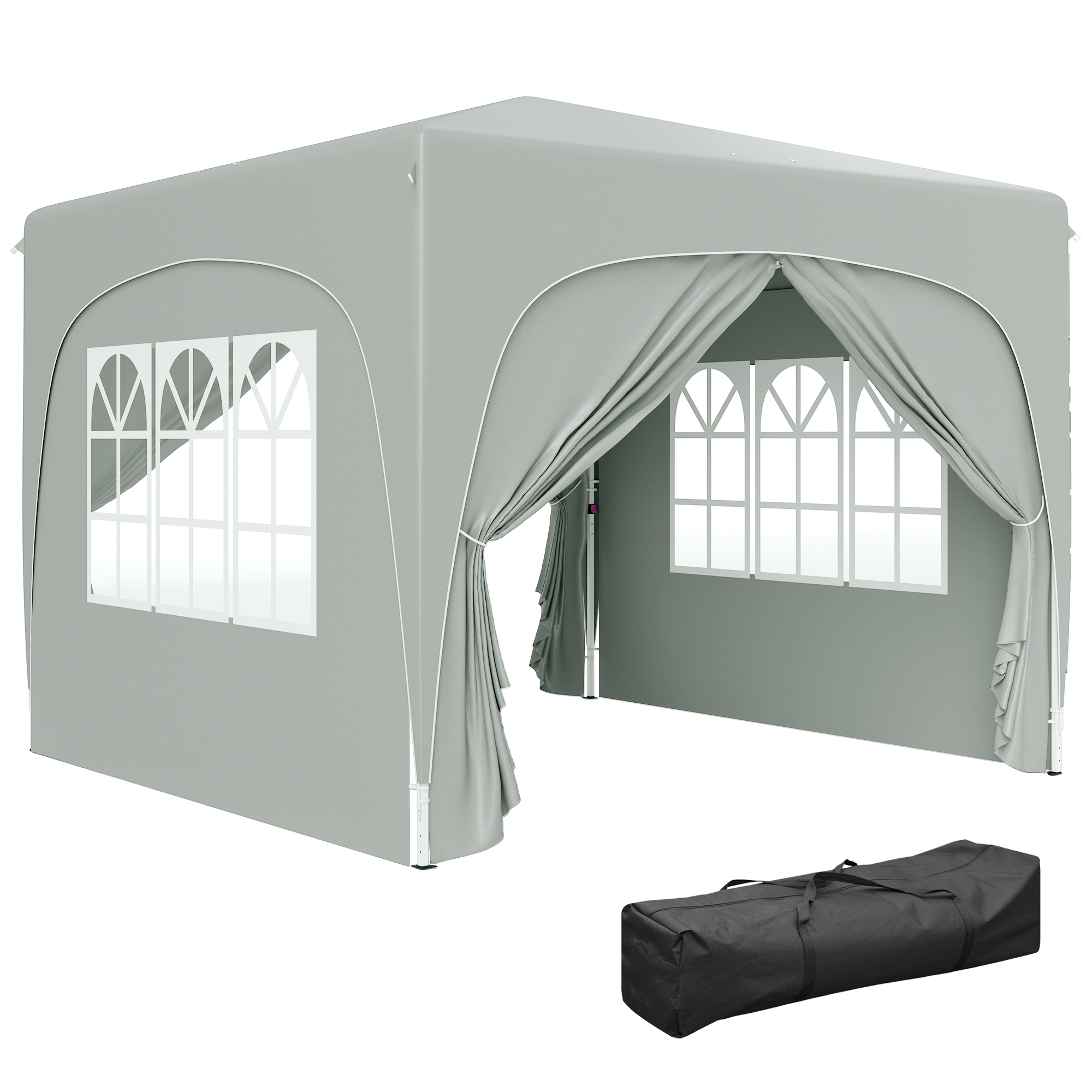 Outsunny Gazebo da Giardino 3x3m Pieghevole con Altezza Regolabile, Protezione UPF50+ e Borsa, Grigio Chiaro