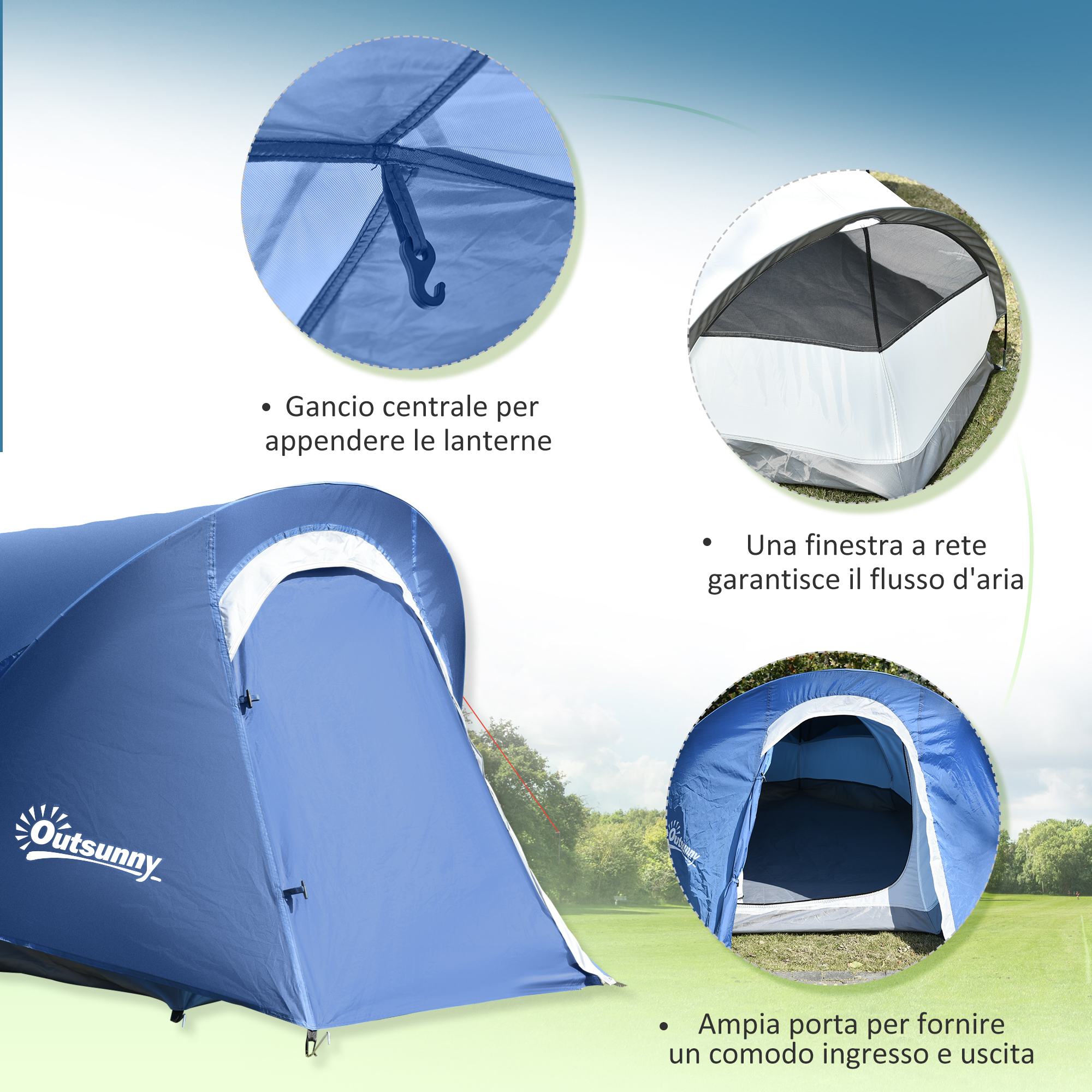 Tenda Da Campeggio Outsunny 2 Posti - Apertura Automatica, Acciaio E Oxford, Grigio/Nero, Accessori Inclusi