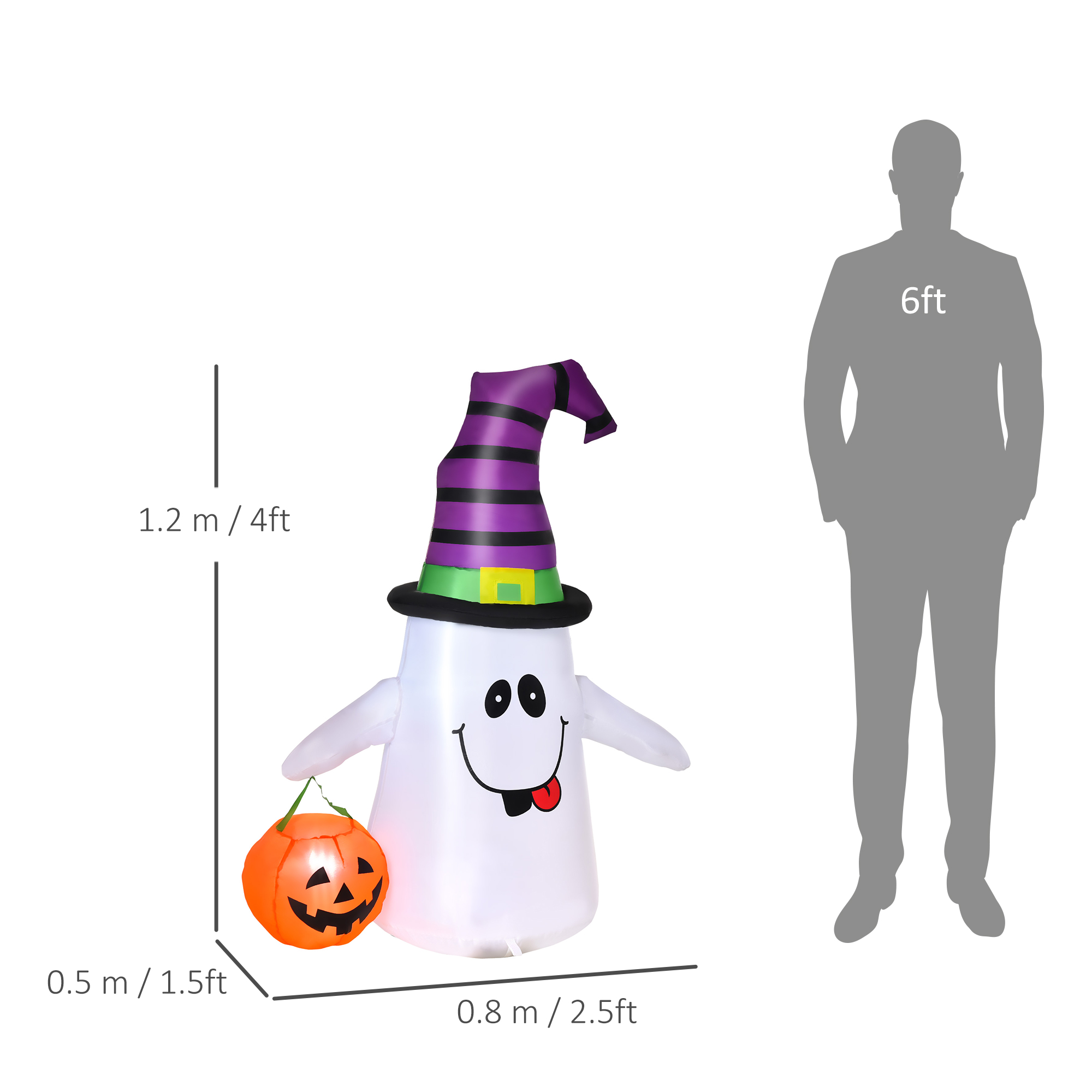 HOMCOM 1.2m Witch Ghost Halloween Inflatable Decoration w/ LED Lights Fan Accessories Pumpkin Lantern Kids Adult Fun Weather-Resistant Indoor Outdoor Seasonal 3