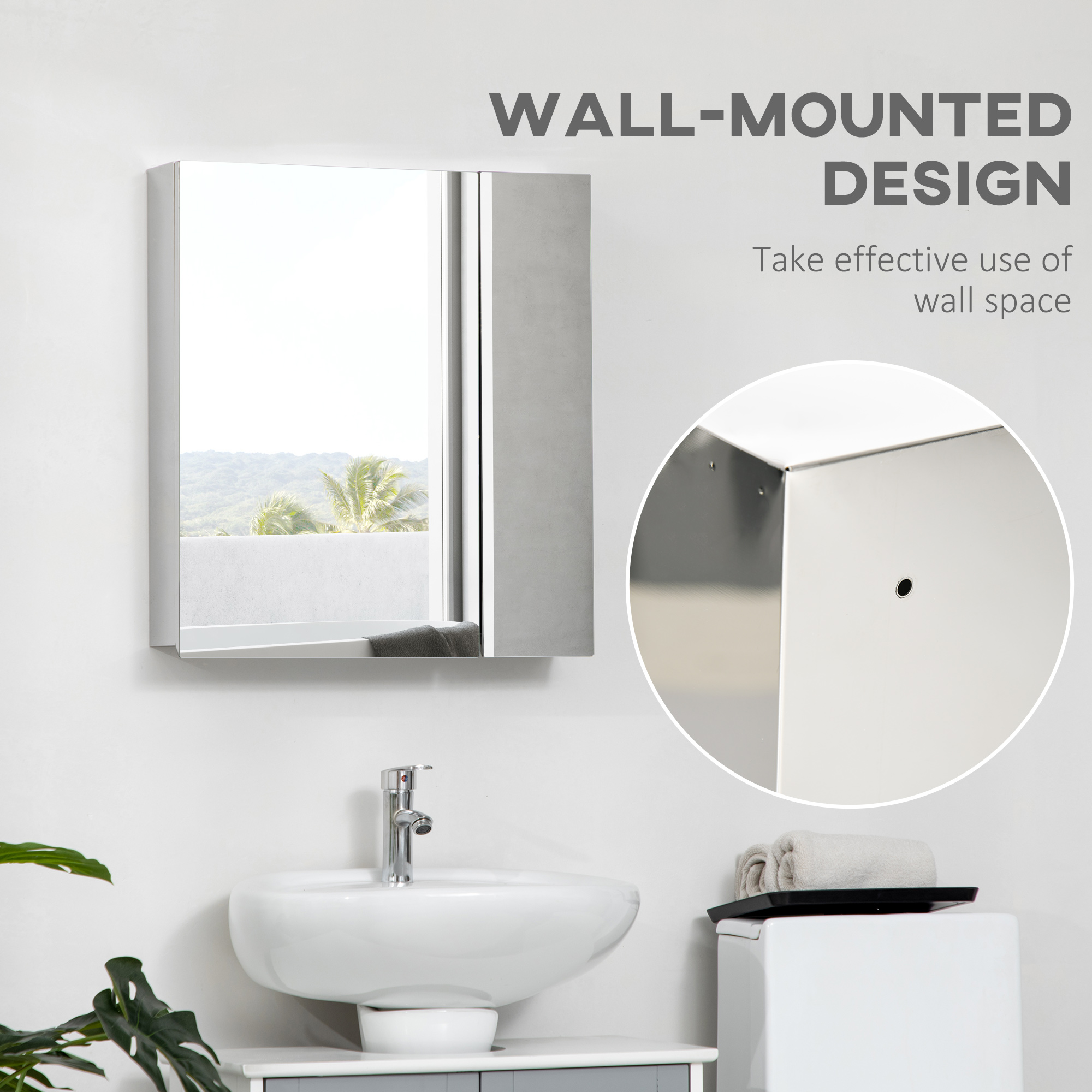 kleankin Bathroom Mirror Cabinet, Wall Mounted Medicine Cabinet with Hinged Door, Storage Shelves for Laundry Room 7