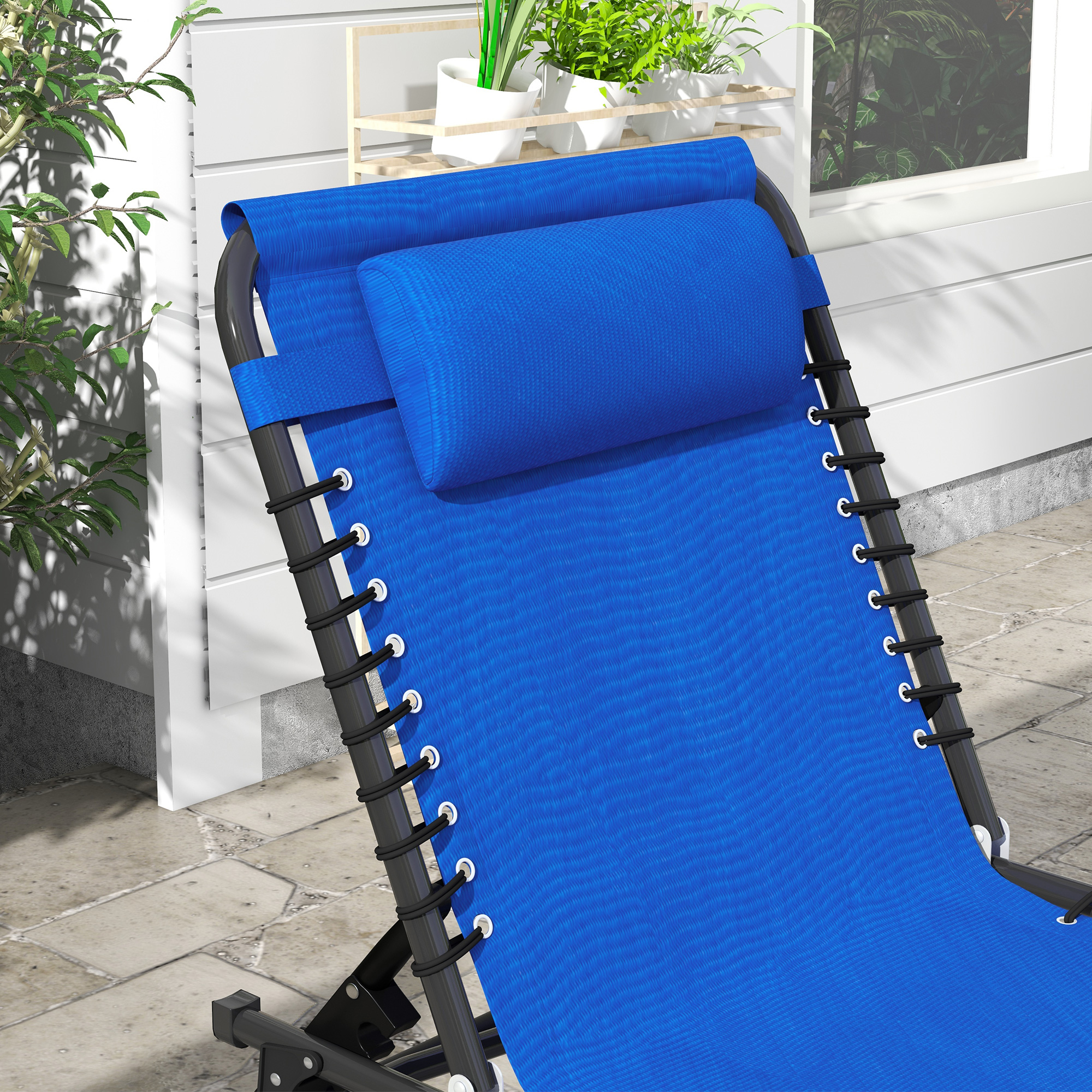 Outsunny Set of Two Folding Sun Loungers, with Four-Position Backs Blue 8