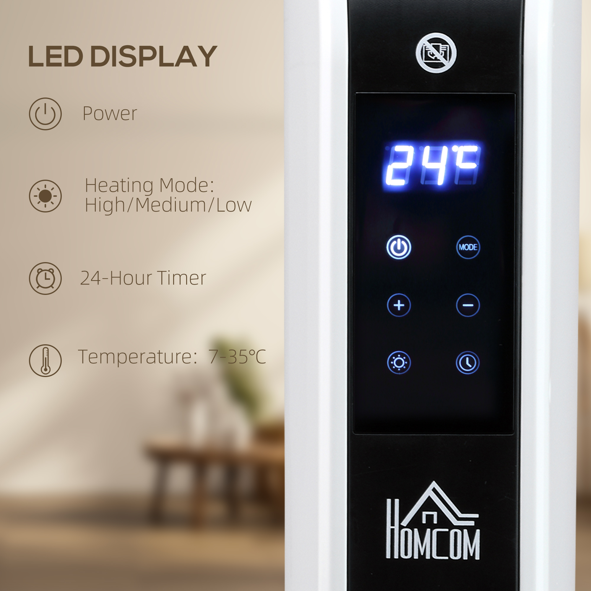 HOMCOM Three-Mode Modern Slimline Heater, 7-35℃ Temperature 5