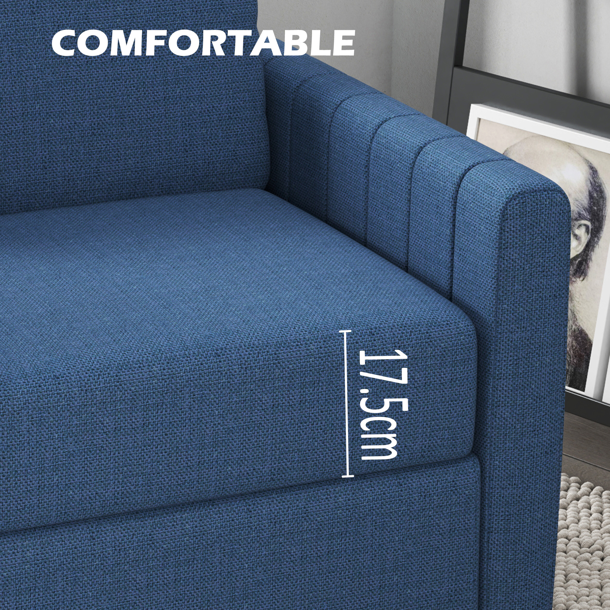 HOMCOM Modern Boxy Linen-Look Two-Seater Sofa Blue 5