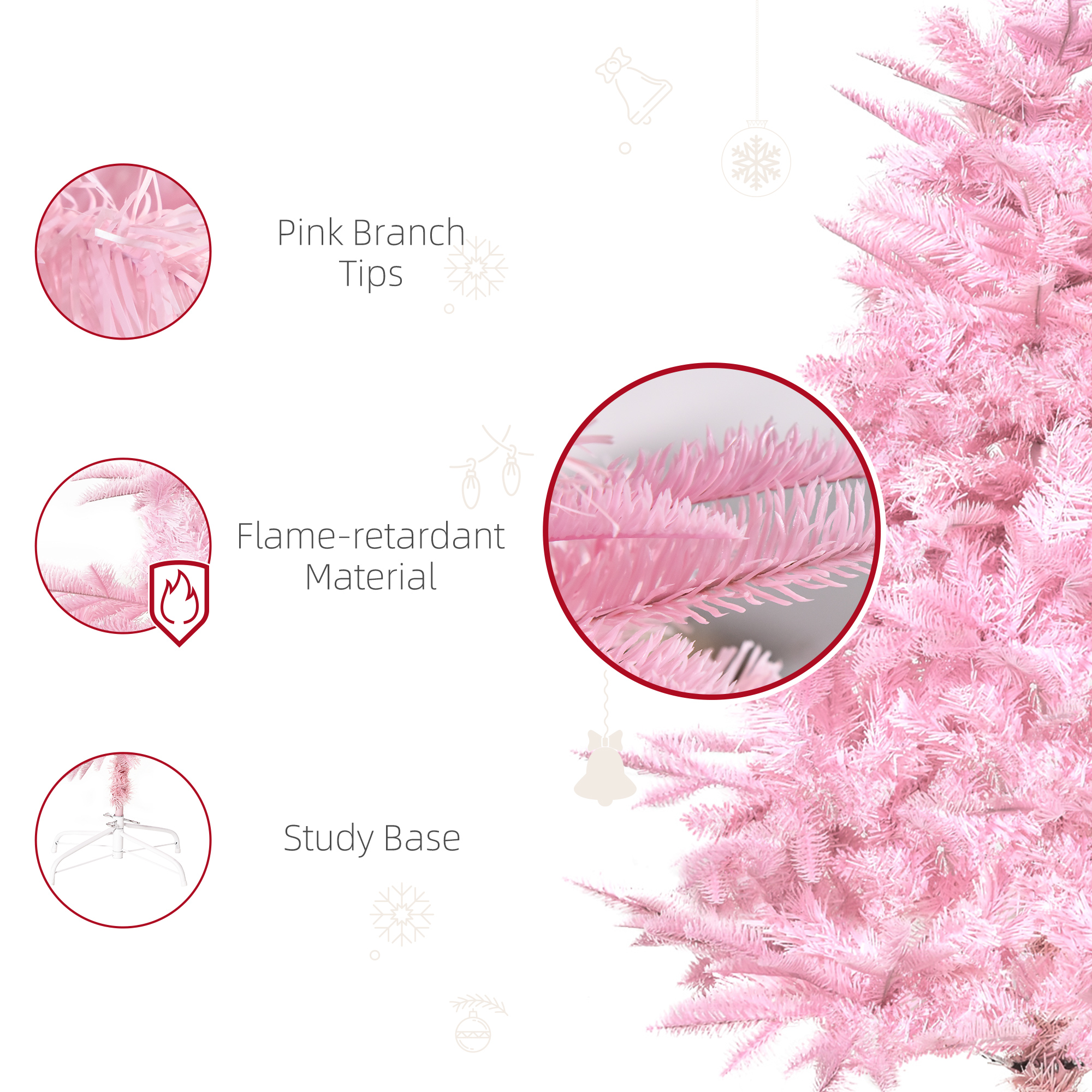 HOMCOM 4FT Artificial Christmas Tree Holiday Xmas Holiday Tree Decoration with Automatic Open for Home Party, Pink 7